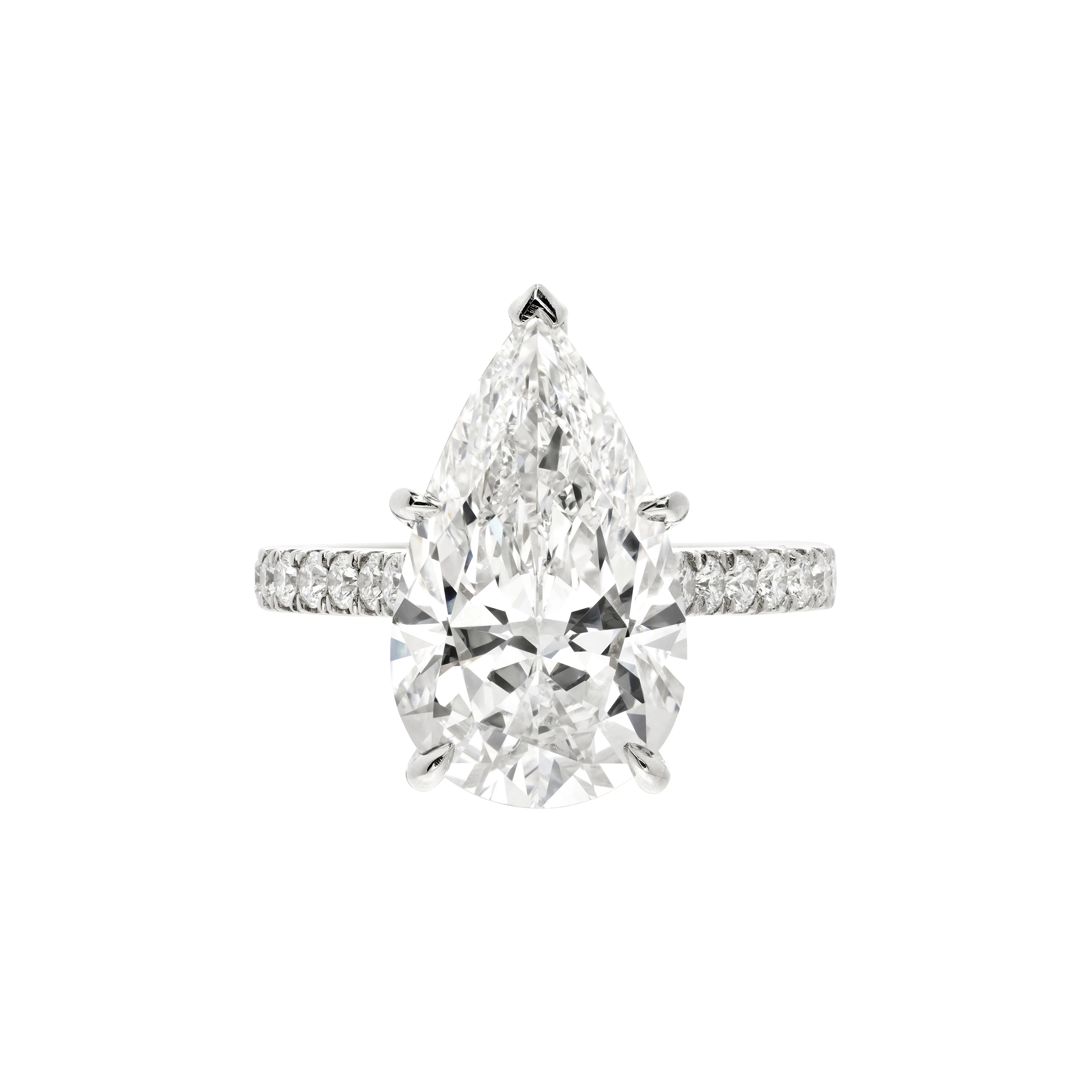 Platinum, 5.86ct Pear Shape Diamond and Diamond Engagement Ring