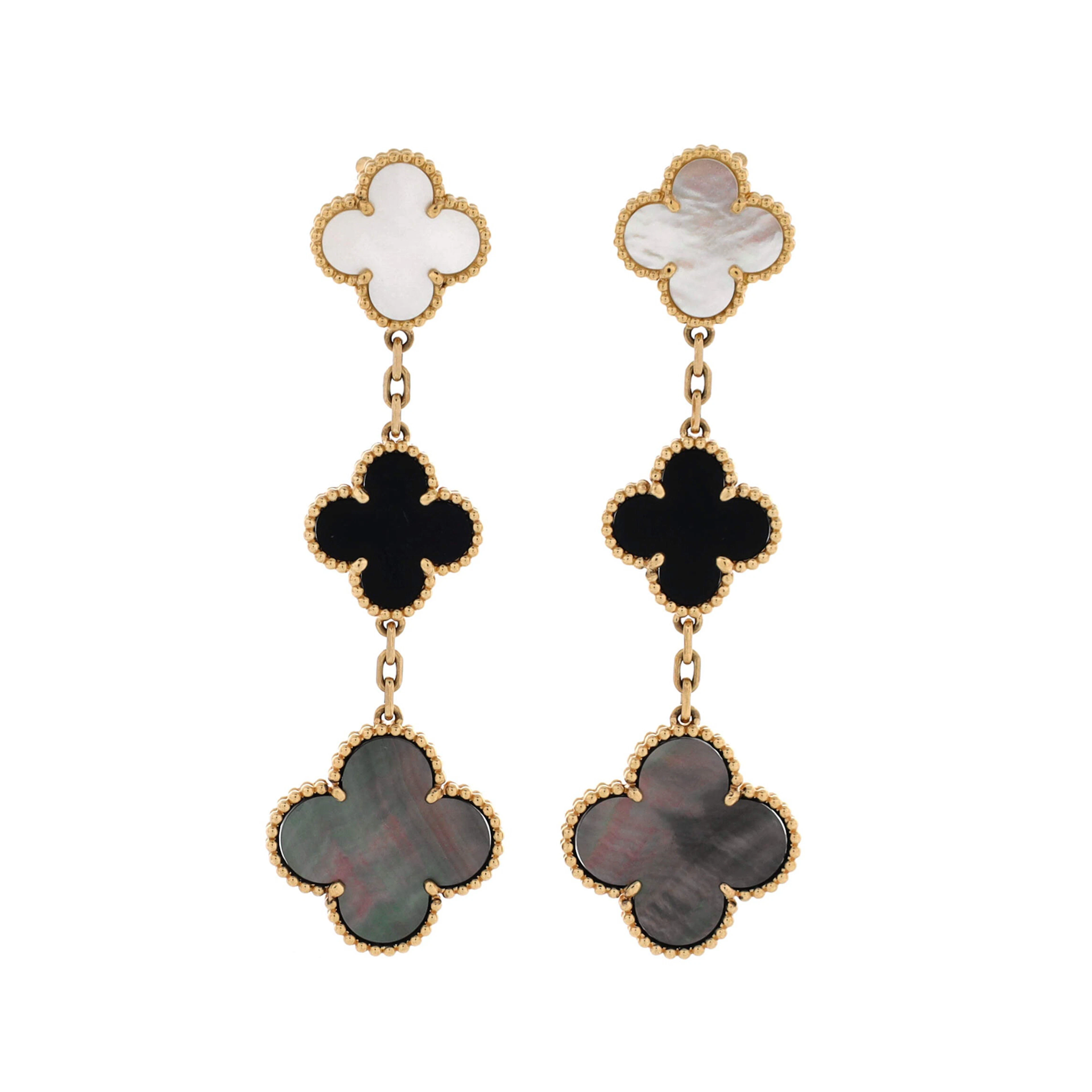 Gold, Onyx and Mother of Pearl Magic Alhambra Earclips