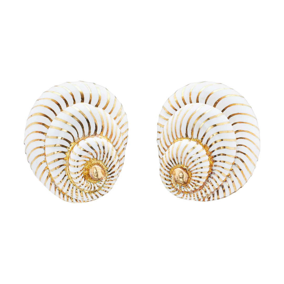 Gold and Enamel Shell Earclips