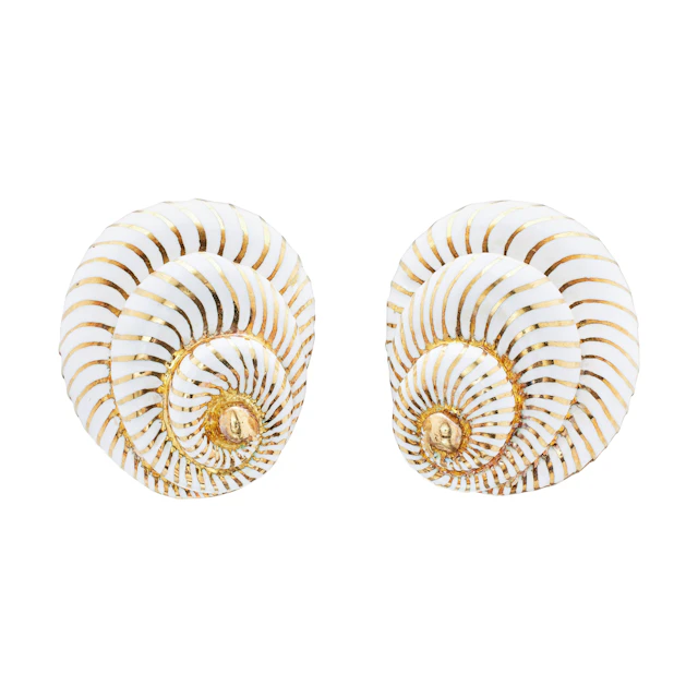 Gold and Enamel Shell Earclips