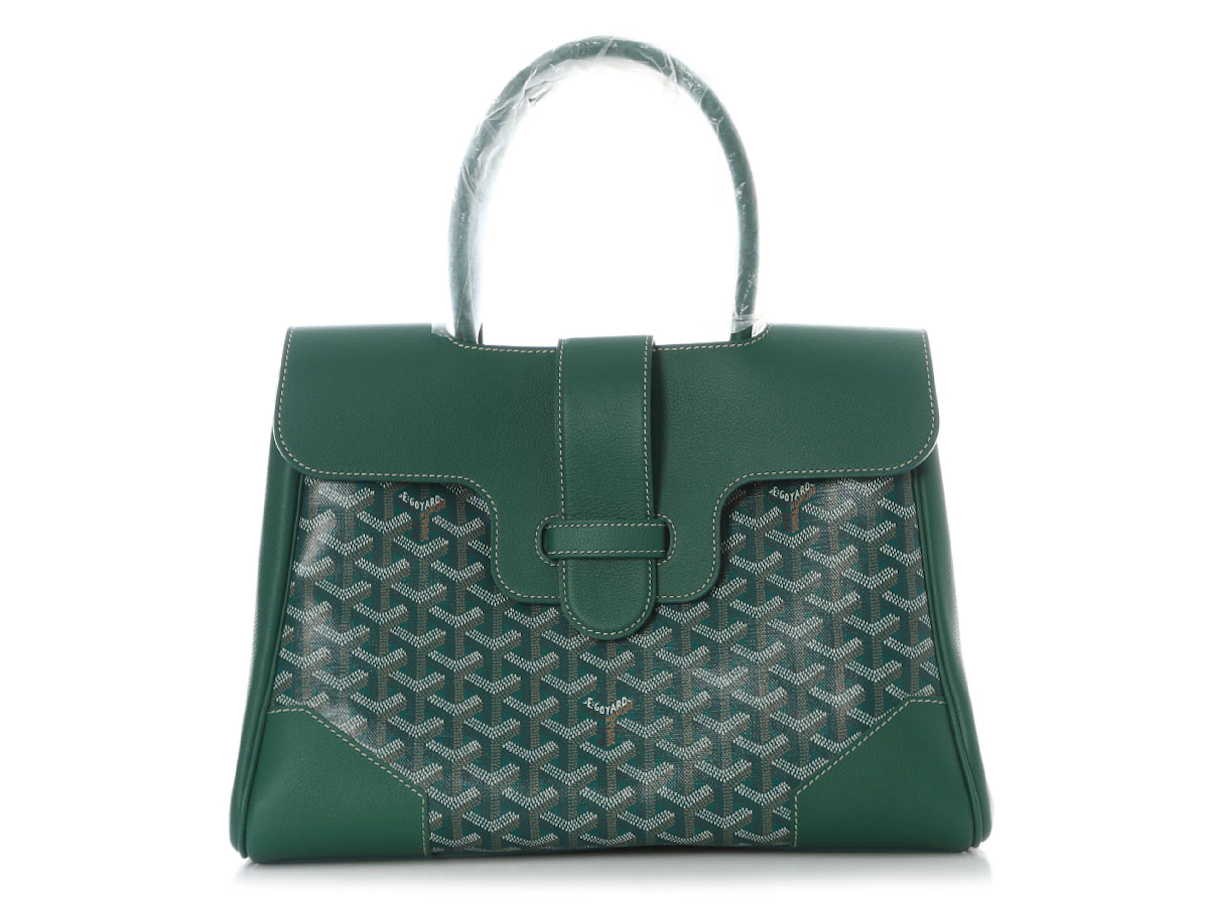 Green and White Goyardine Canvas and Chevroches Calfskin Cabas Saïgon MM, 2020s