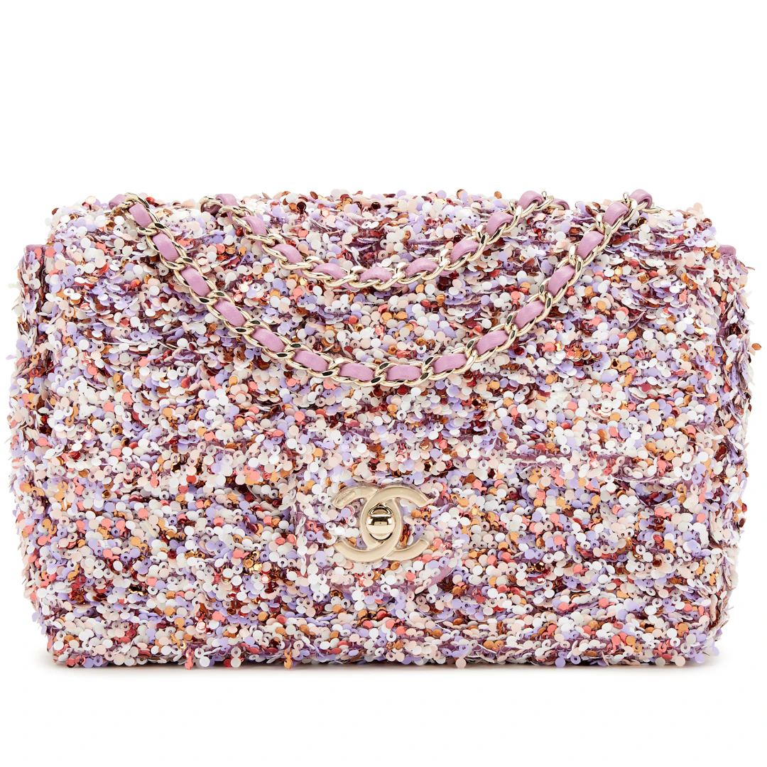 Pink, Lavender and White Sequin Mini Flap Bag Pale Gold Hardware, 2026