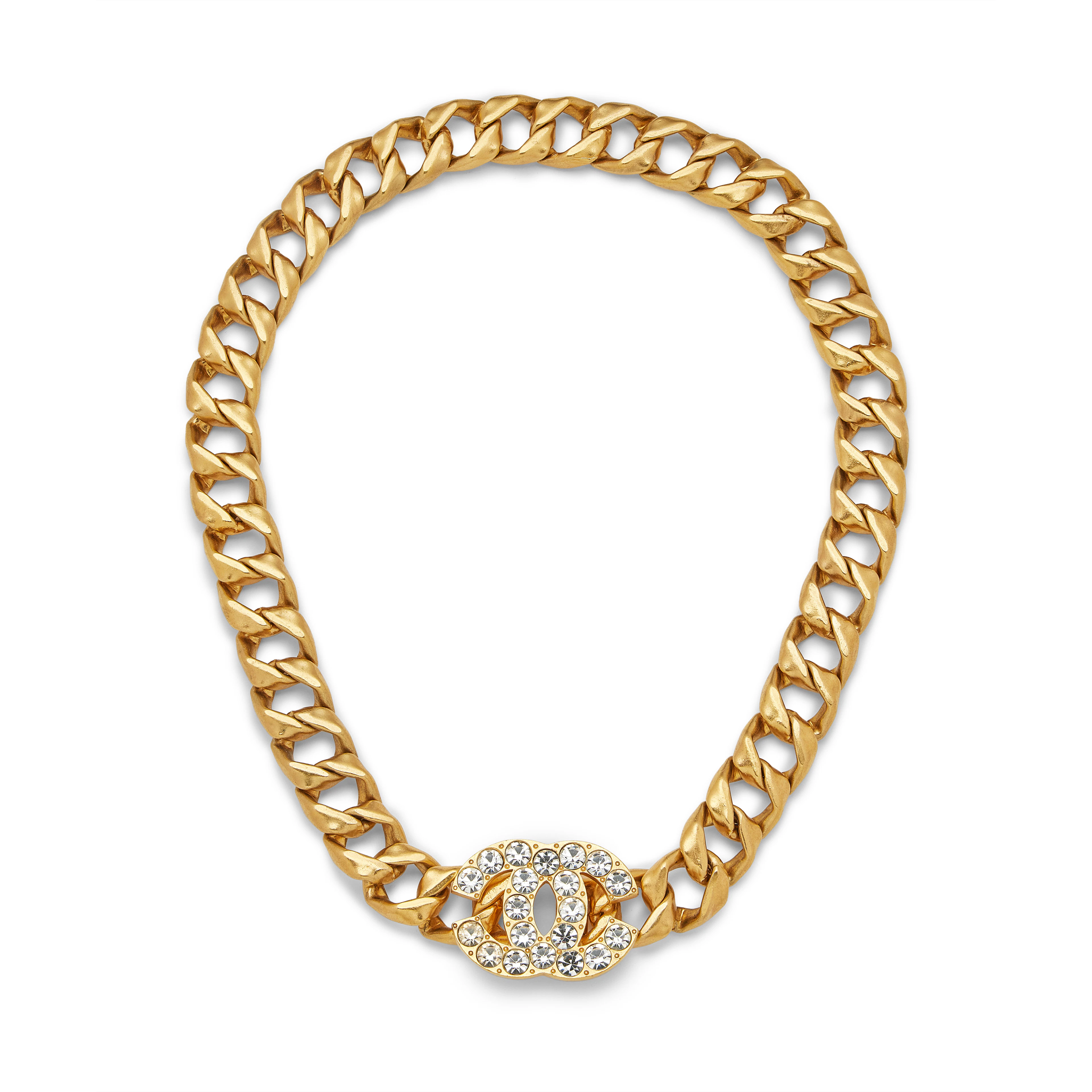 Vintage Gold Metal Jumbo Strass Crystal CC Logo Chunky Chain Belt
