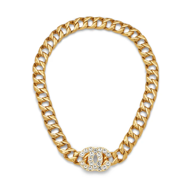 Vintage Gold Metal Jumbo Strass Crystal CC Logo Chunky Chain Belt