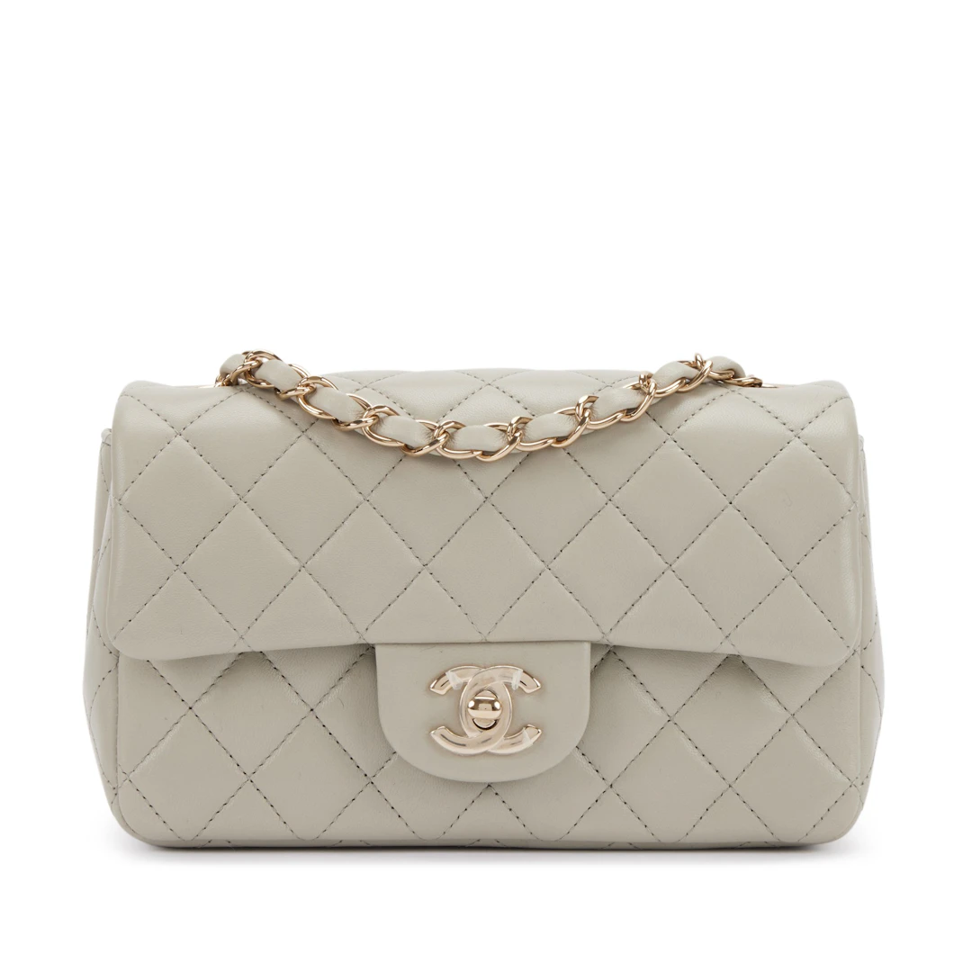 Light Grey Quilted Lambskin Mini Classic Flap Bag Light Gold Hardware, 2022