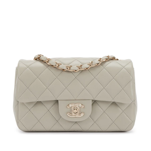 Light Grey Quilted Lambskin Mini Classic Flap Bag Light Gold Hardware, 2022