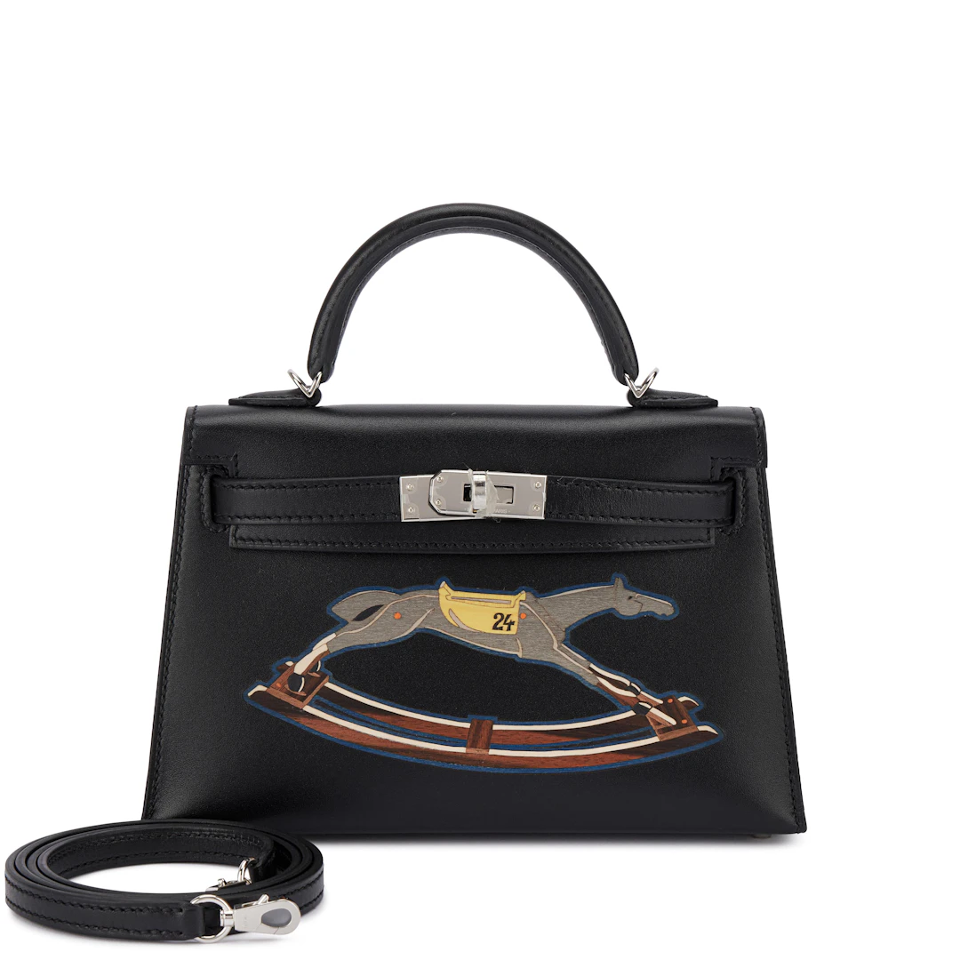 Limited Edition Black Tadelakt and Wood Marquetry Cheval de Bois Mini