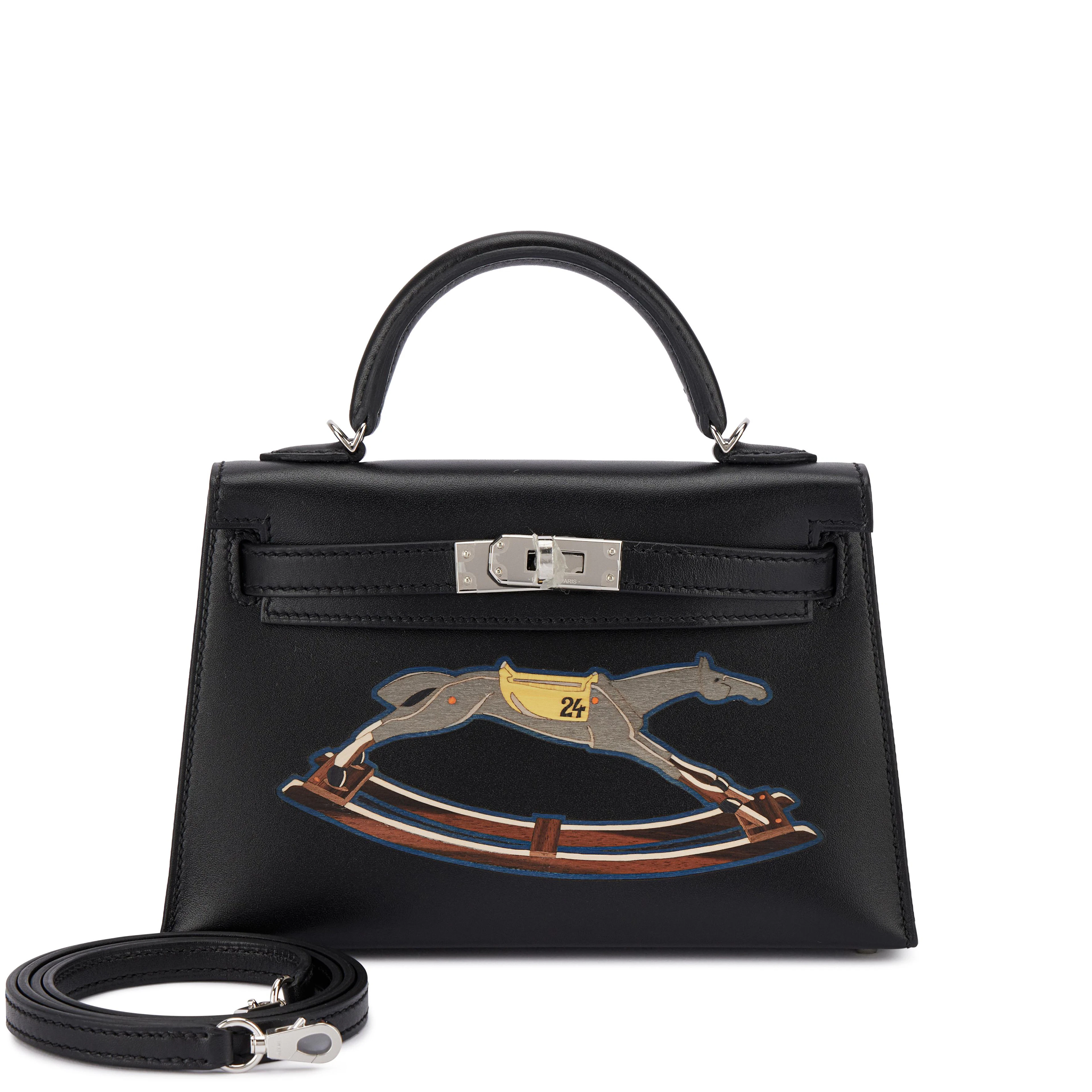 Limited Edition Black Tadelakt and Wood Marquetry Cheval de Bois Mini
