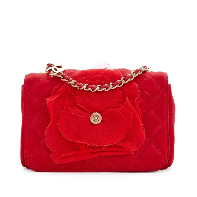 Red Quilted Satin Camelia Mini Flap Gold Hardware, 2009-2010