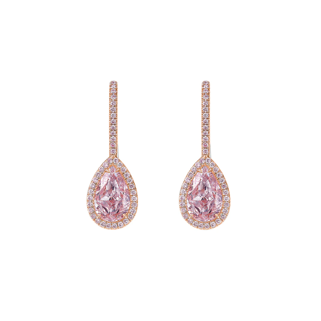 White Gold, Rose Gold, 4.24ct Pear Shape Pink Diamond Drop Earrings