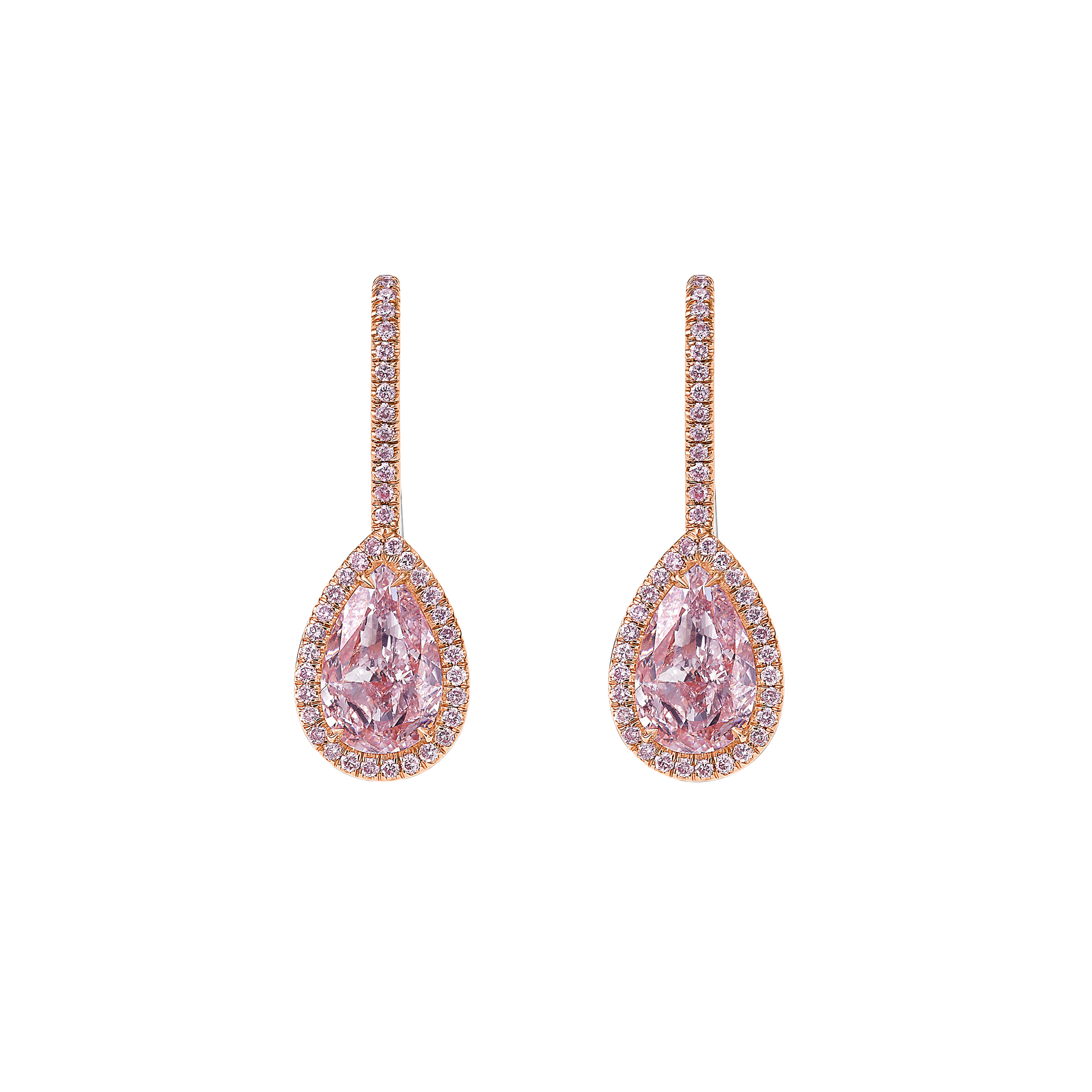 White Gold, Rose Gold, 4.24ct Pear Shape Pink Diamond Drop Earrings