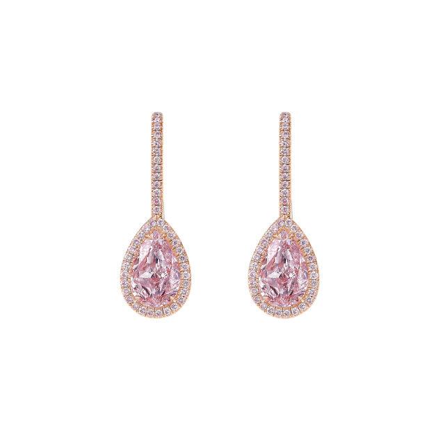 White Gold, Rose Gold, 4.24ct Pear Shape Pink Diamond Drop Earrings