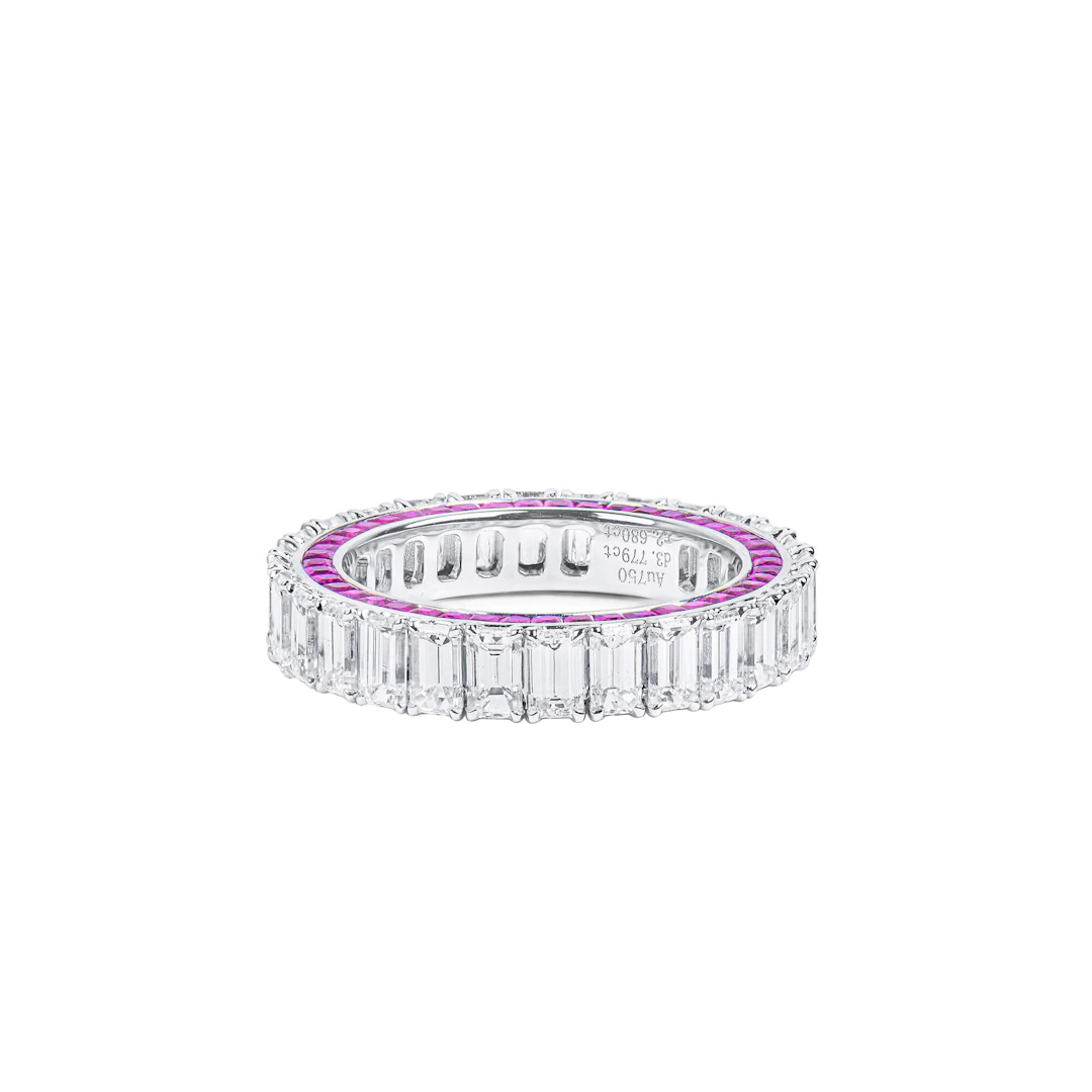 White Gold, 3.75ctw Emerald Cut Diamond and Ruby Eternity Band Ring