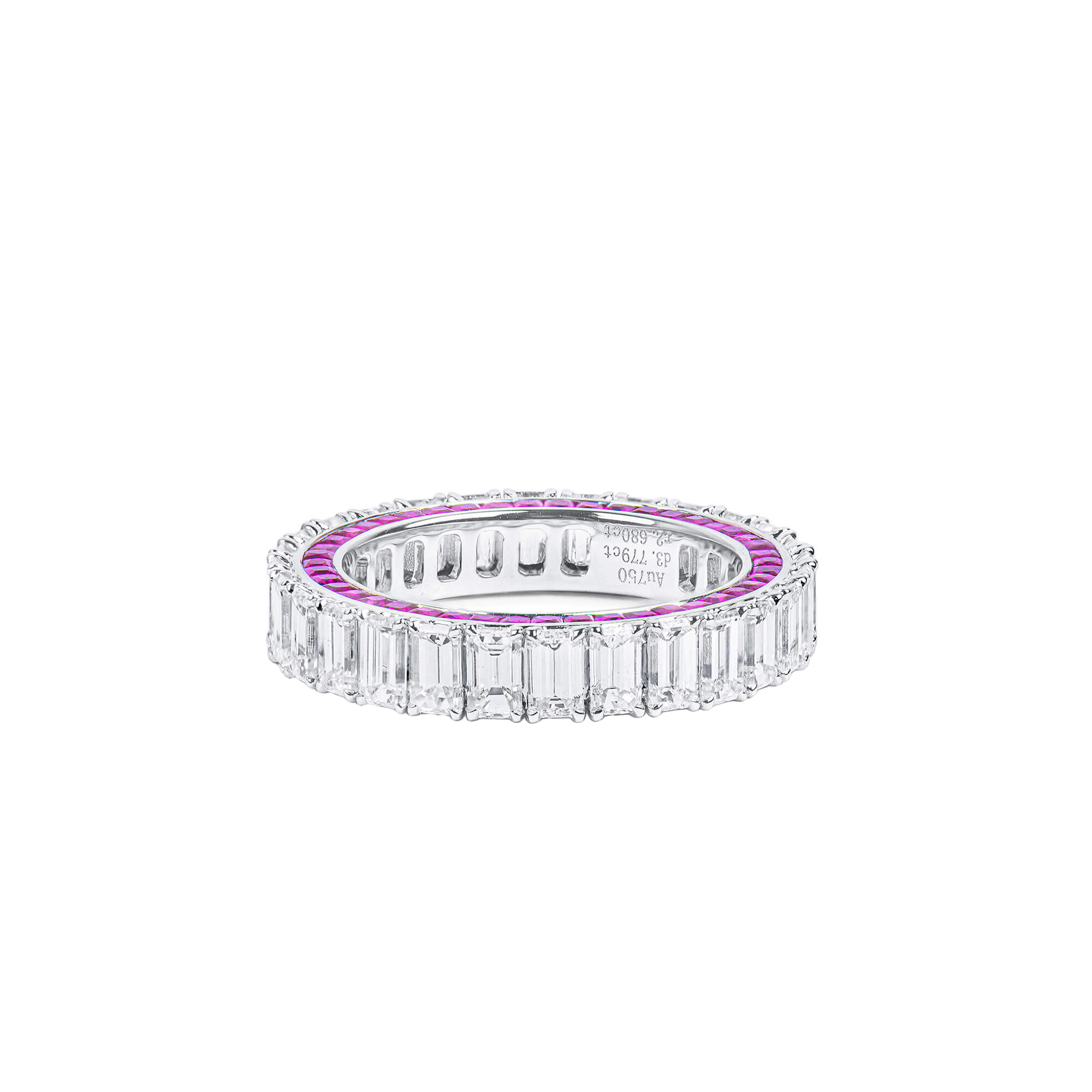 White Gold, 3.75ctw Emerald Cut Diamond and Ruby Eternity Band Ring