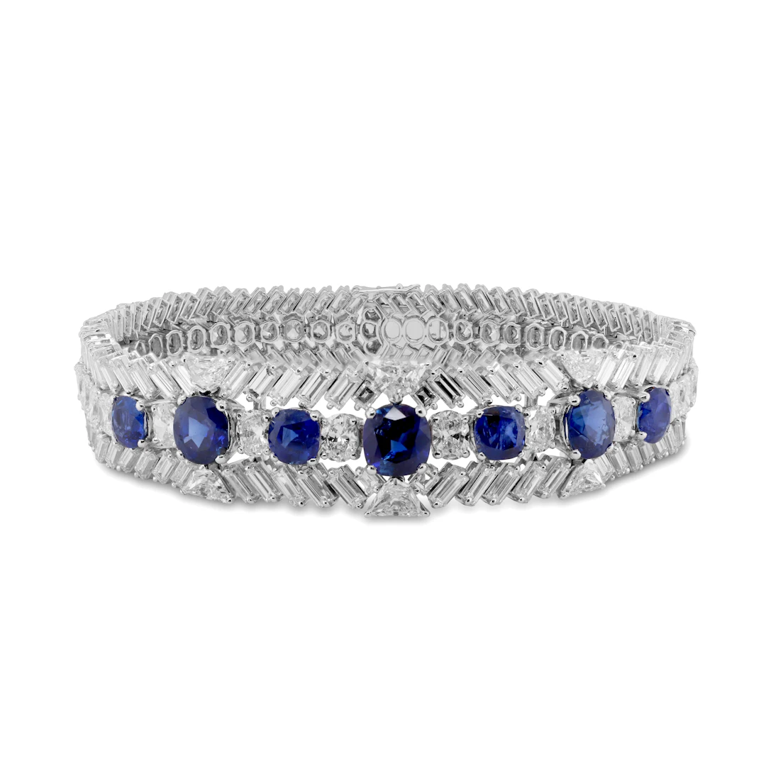 Platinum, 11.00ctw Burmese Sapphire and 20.00ctw Diamond Bracelet