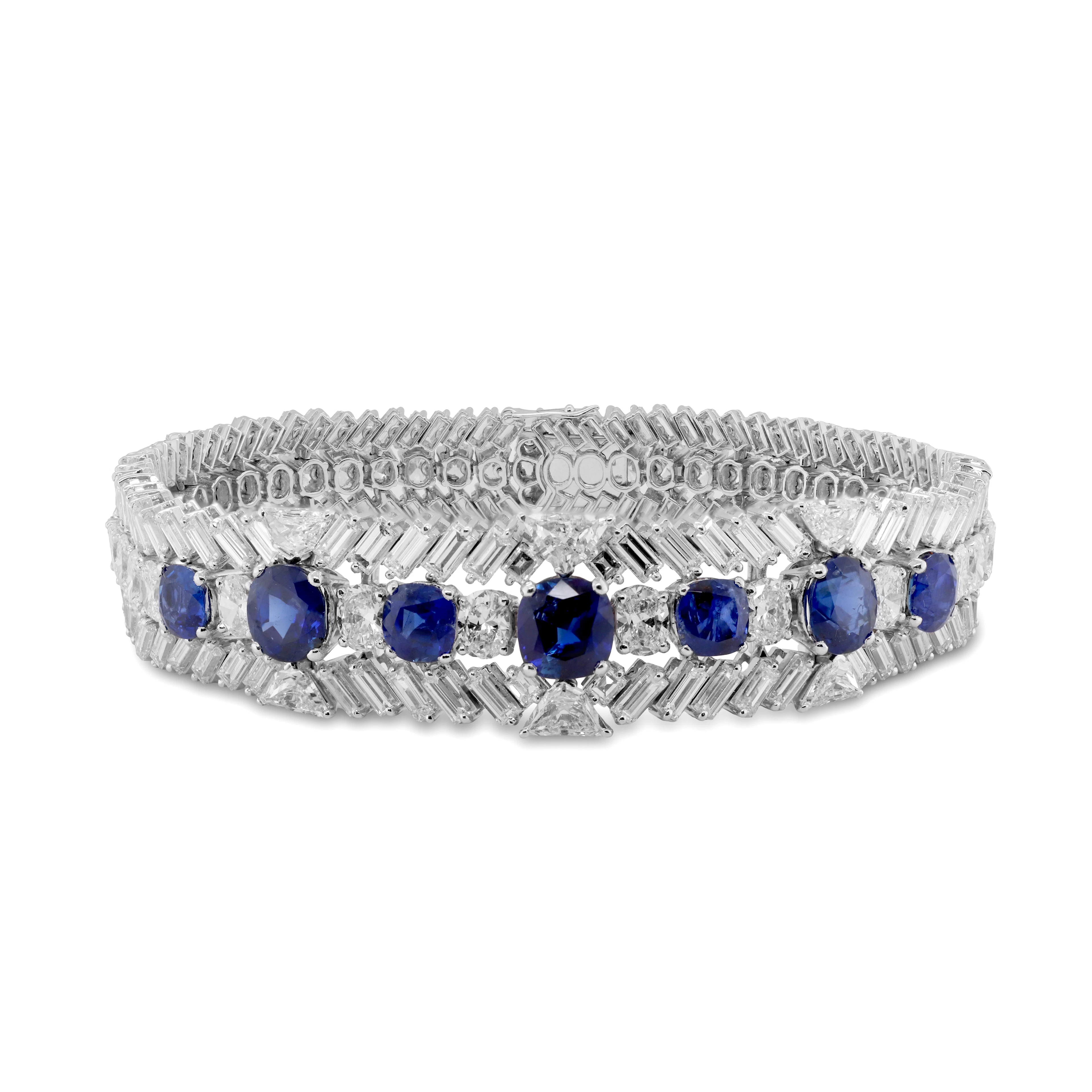 Platinum, 11.00ctw Burmese Sapphire and 20.00ctw Diamond Bracelet