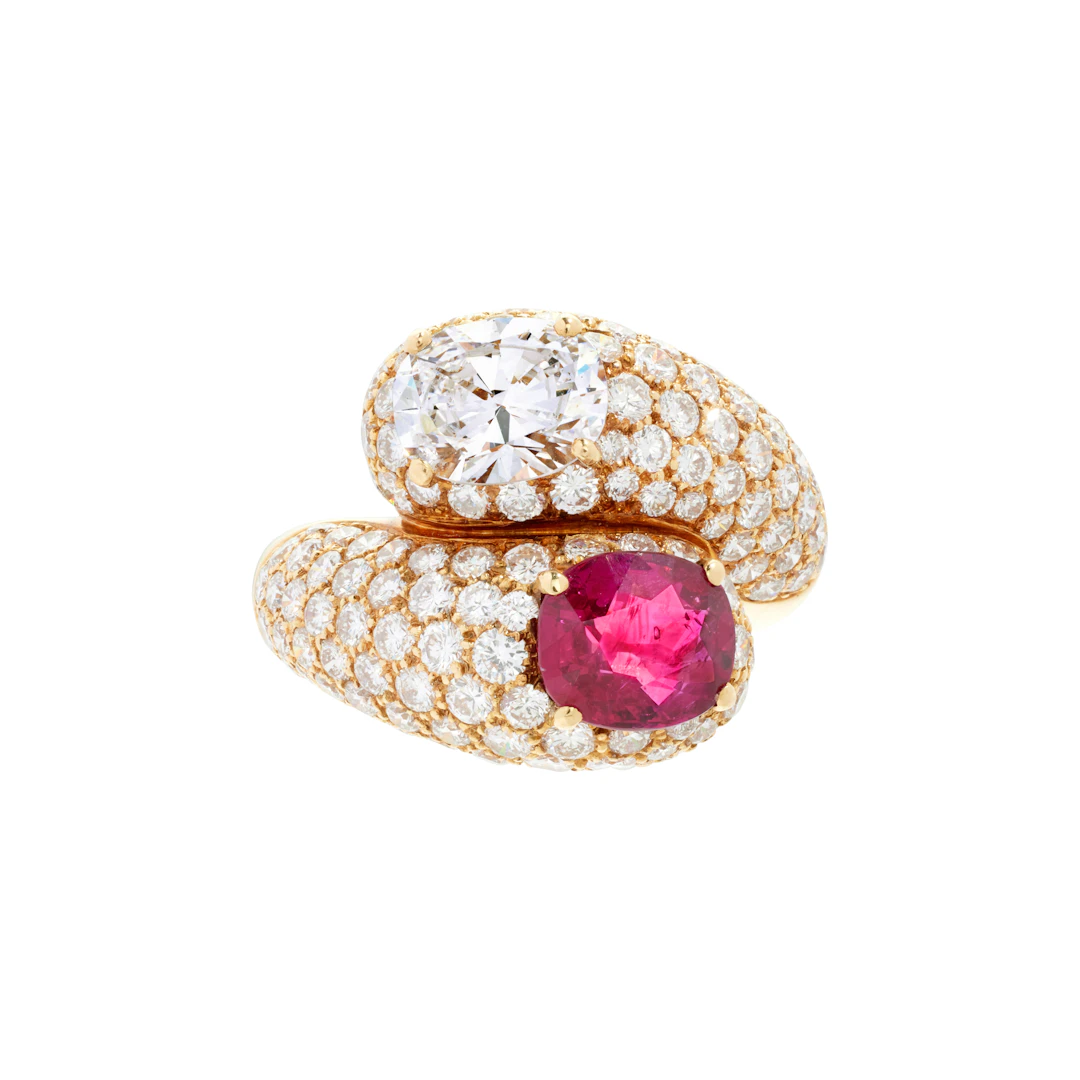 Gold, 2.35ct Burmese Ruby and 1.50ct Diamond Toi et Moi Ring