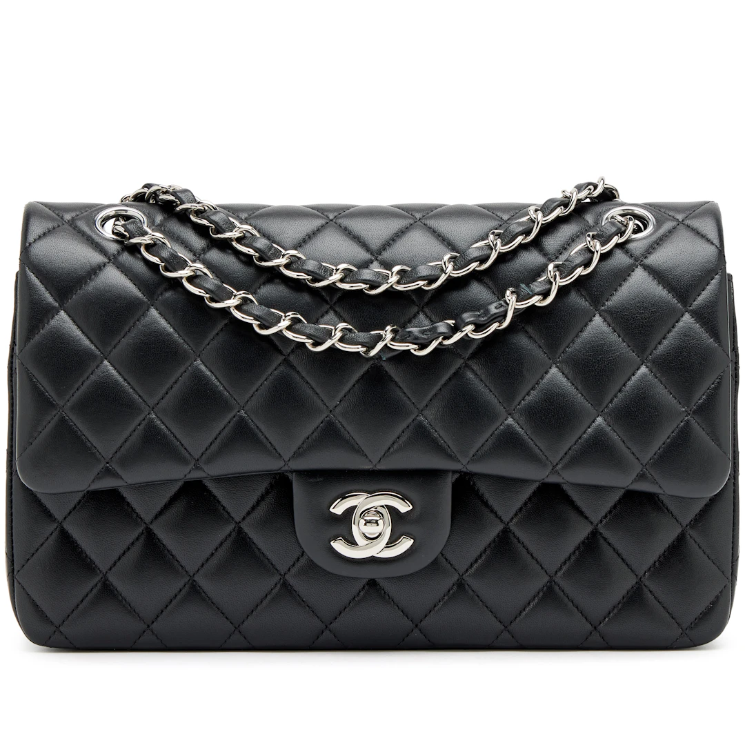 Black Quilted Lambskin Medium Classic Double Flap Bag Silver Hardware, 2023