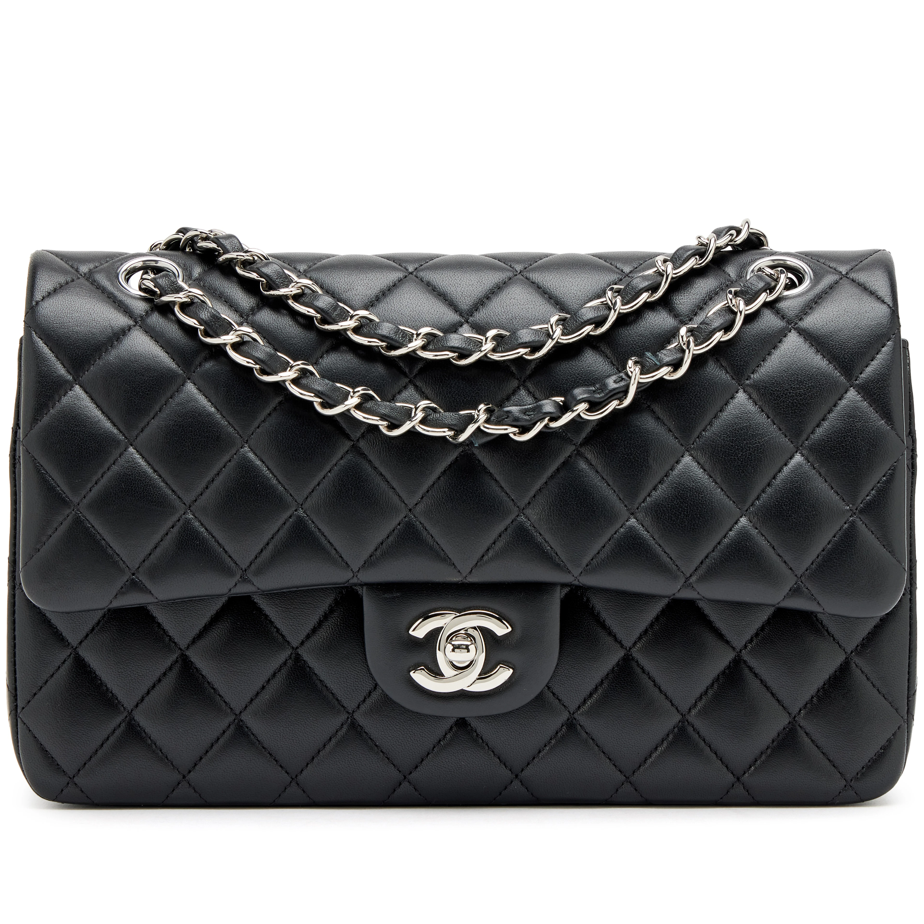 Black Quilted Lambskin Medium Classic Double Flap Bag Silver Hardware, 2023