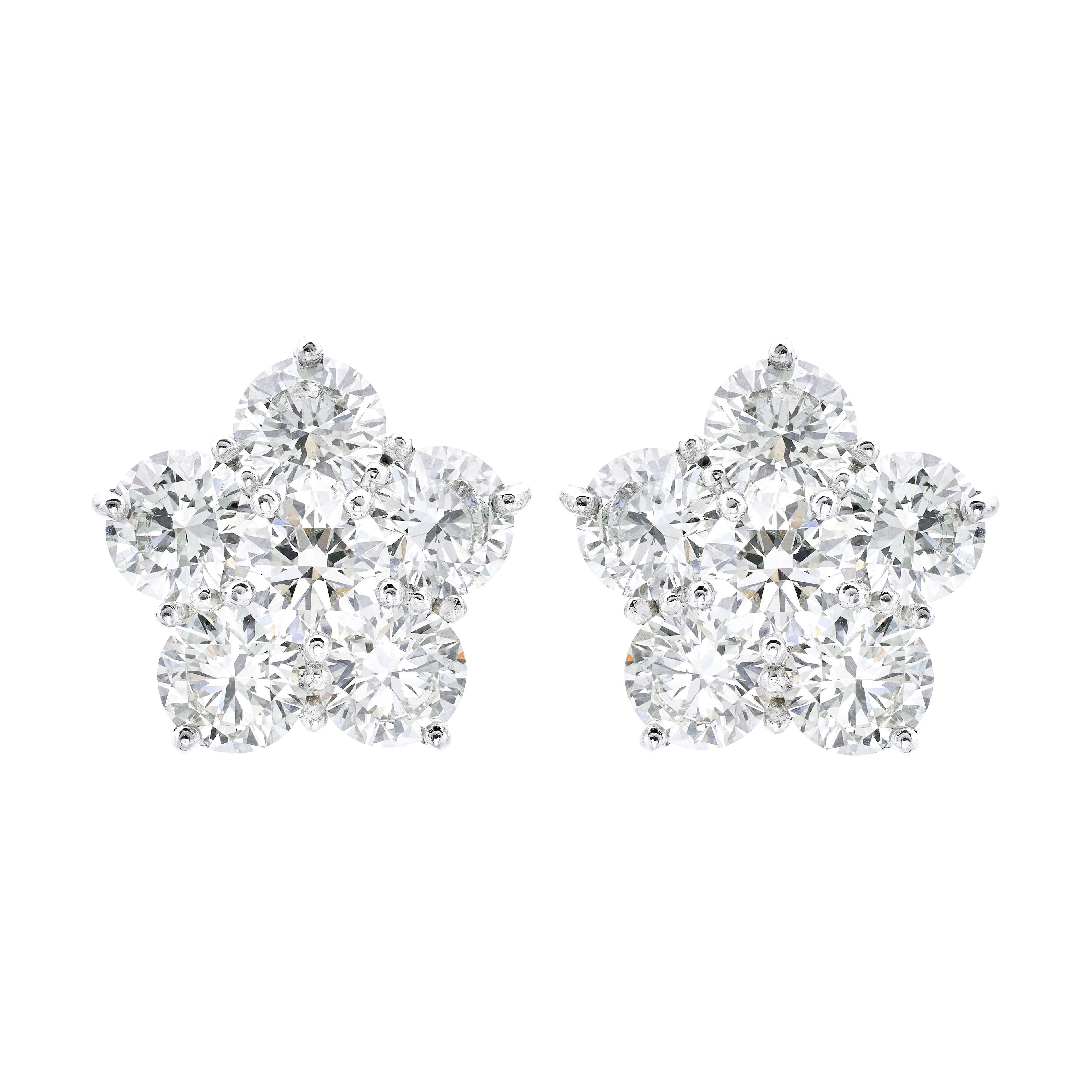 Platinum, White Gold and 6.25ctw Round Brilliant Cut Diamond Cluster Earrings