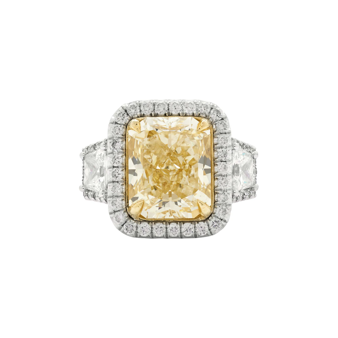 White Gold, Gold, 6.01ct Radiant Cut Fancy Yellow Diamond and Diamond Ring