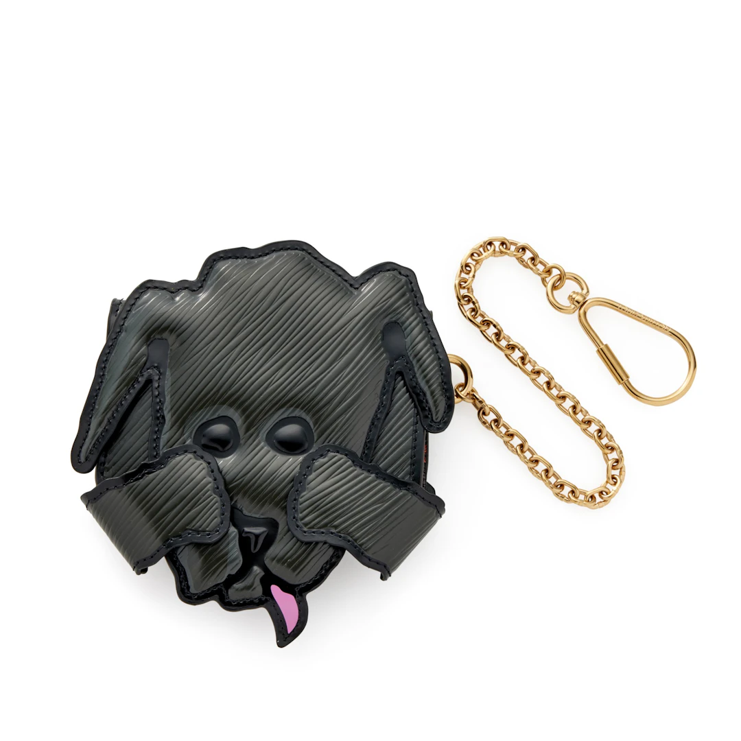 Grey and Black Epi Leather Catogram Dog Cardholder Gold Hardware, 2018
