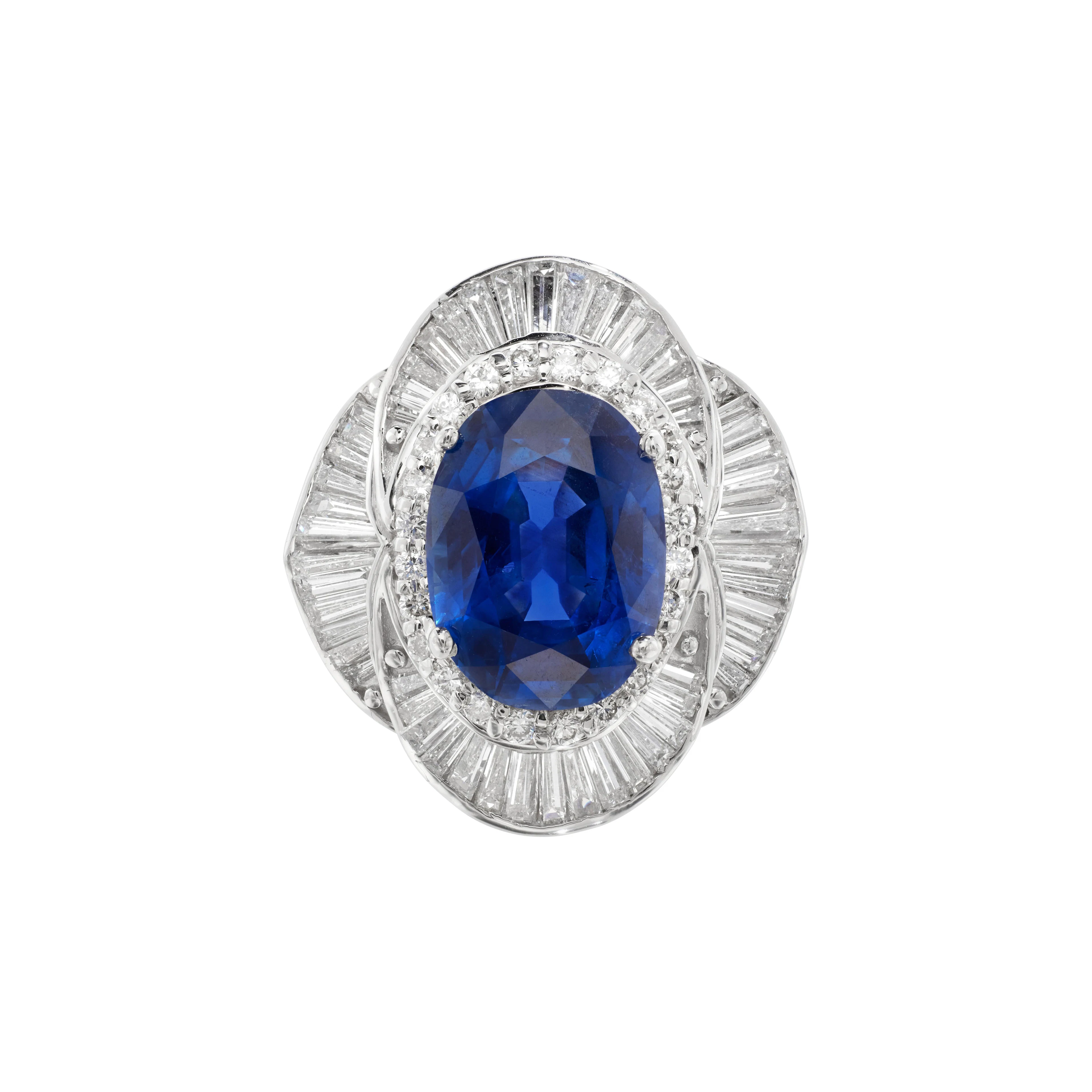 Platinum, 5.73ct Burmese Sapphire and Diamond Engagement Ring