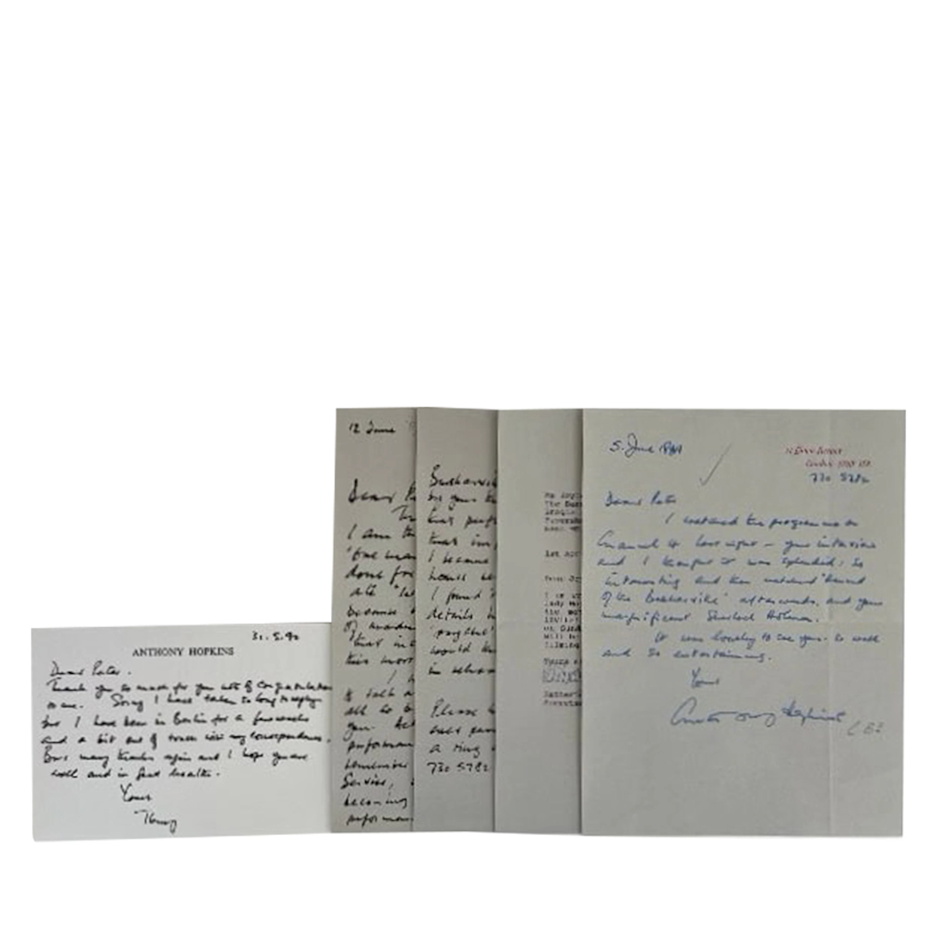 Signed Letters from Anthony Hopkins to Peter Cushing