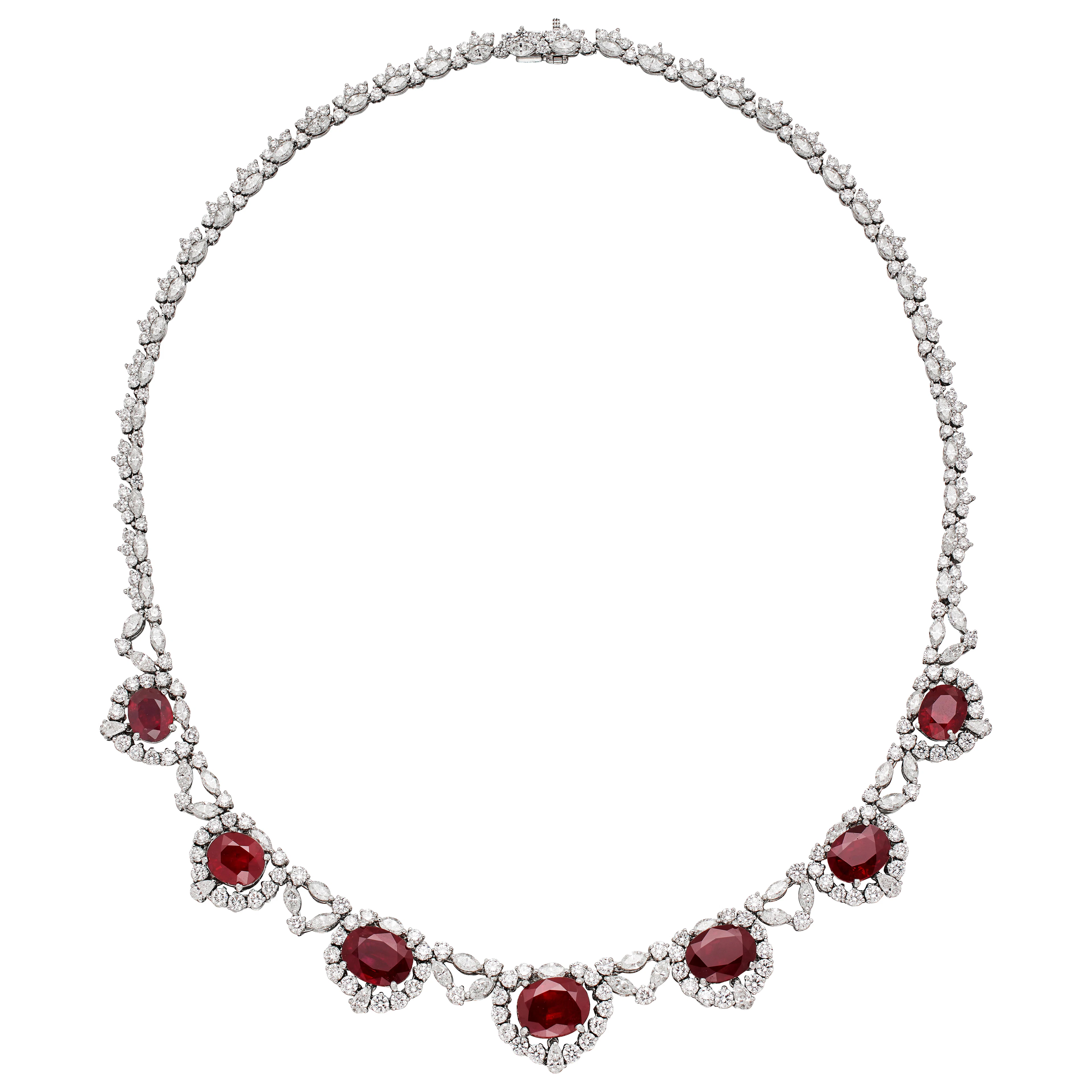 Platinum, 26.55ctw Burmese and Madagascar Ruby and Diamond Necklace