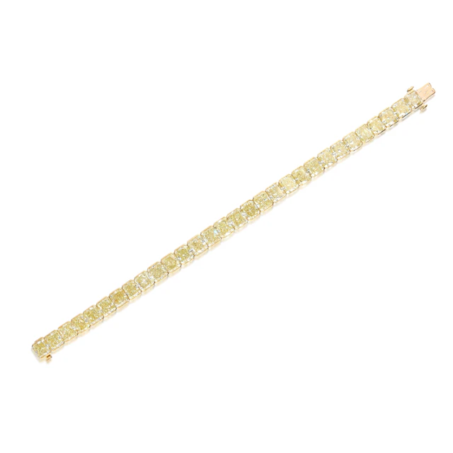 Gold and 43.35ctw Radiant Cut Yellow Diamond Tennis Bracelet