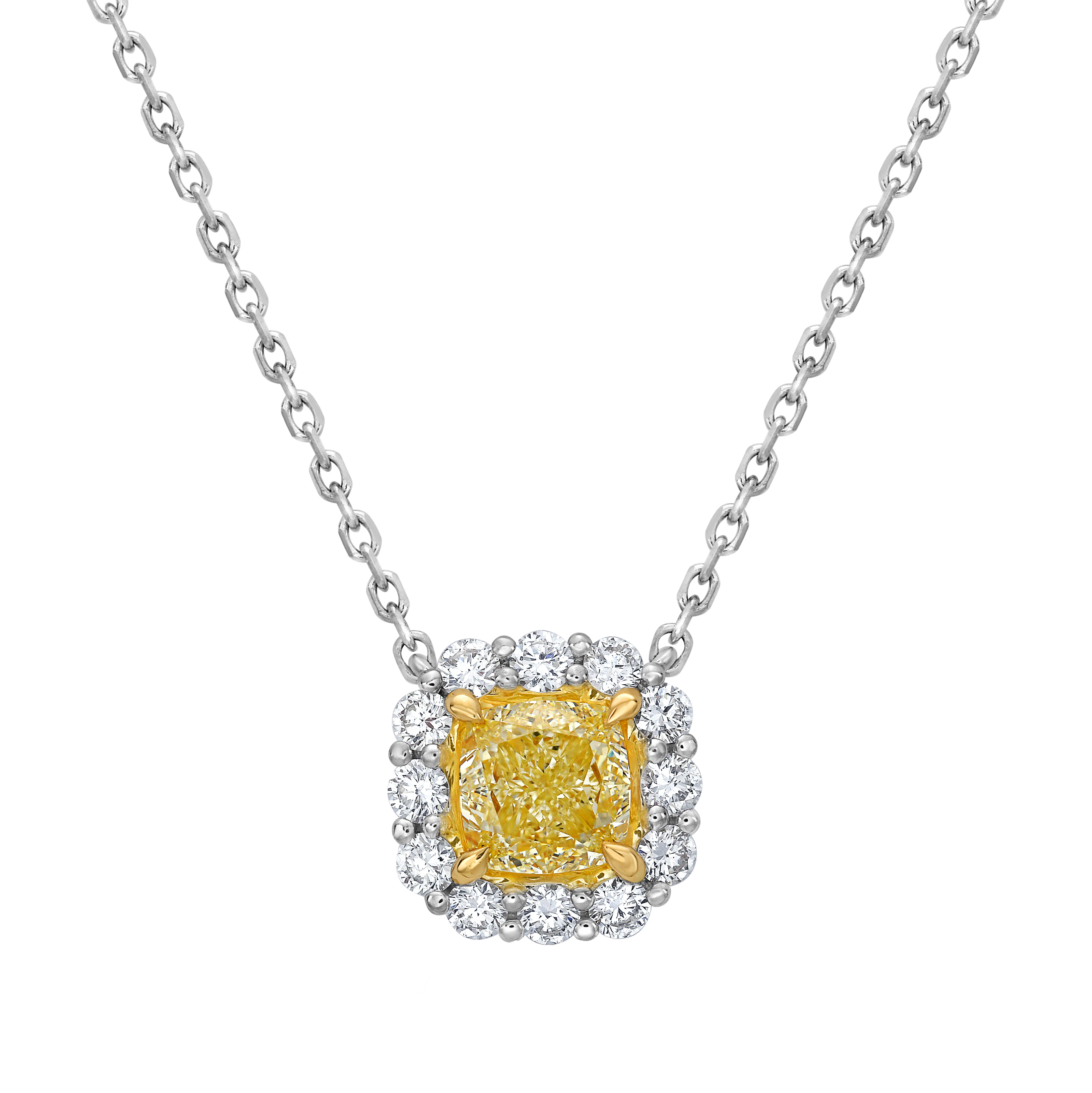 White Gold, Gold, 1.22ct Cushion Cut Fancy Light Yellow Diamond and