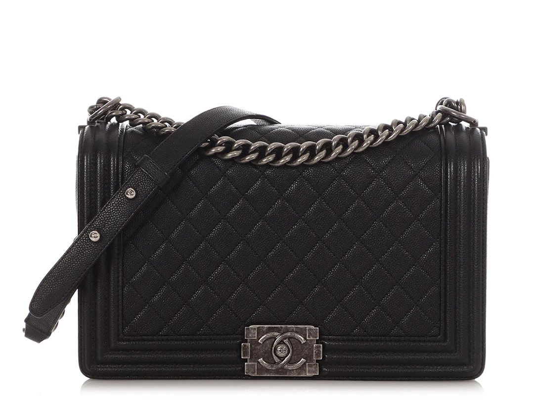 Black Quilted Caviar New Medium Boy Bag with Silver Tone Hardware, 2016-2017