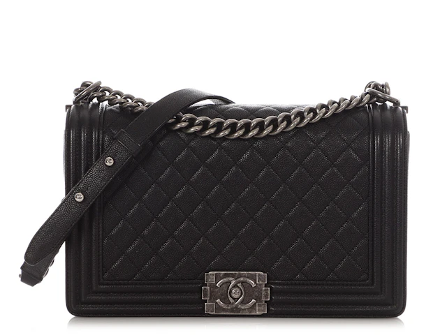 Black Quilted Caviar New Medium Boy Bag with Silver Tone Hardware, 2016-2017