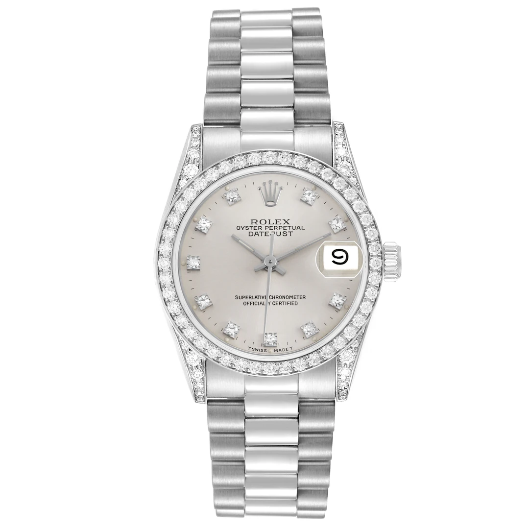President Datejust (Reference 68159). A 31mm white gold diamond-set