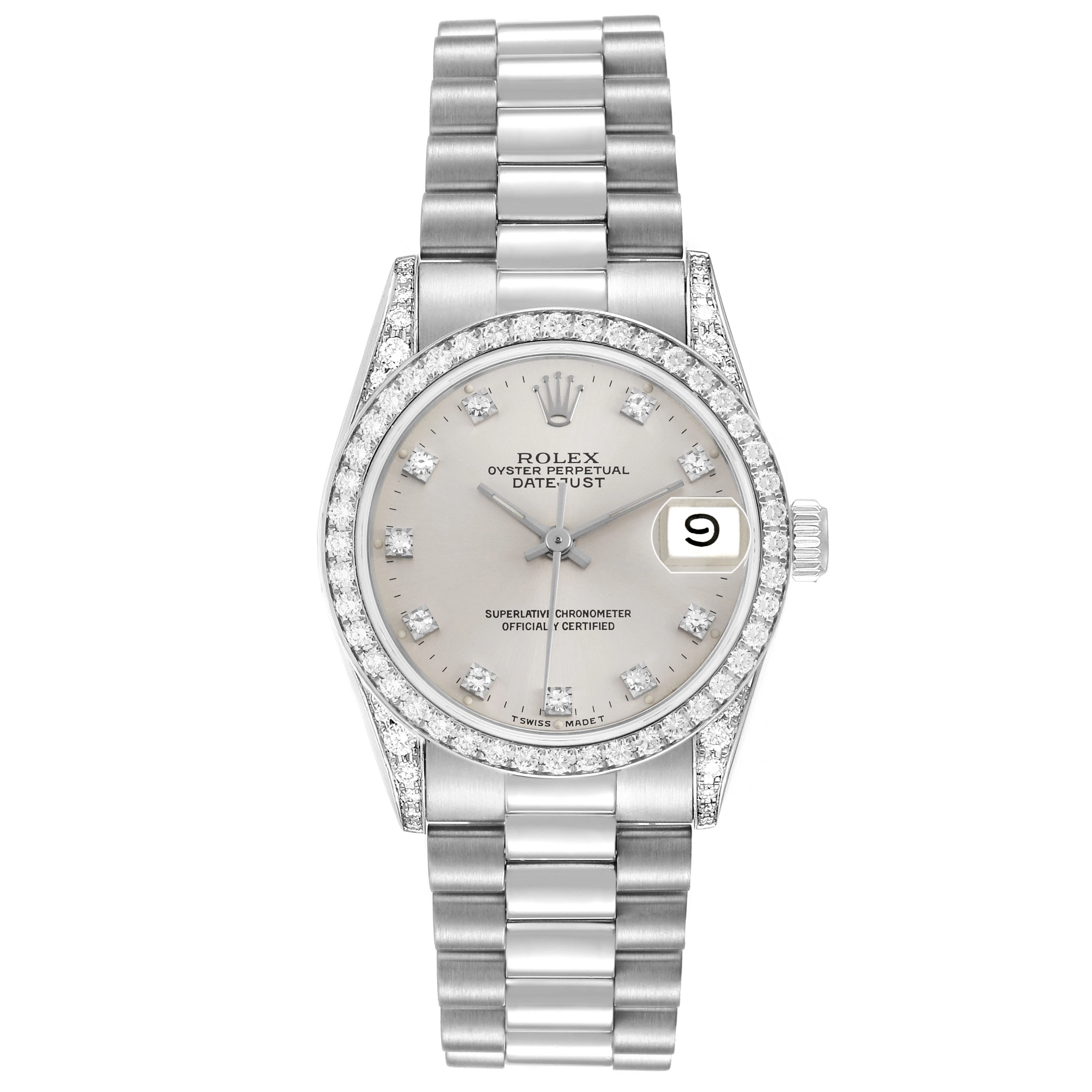 President Datejust (Reference 68159). A 31mm white gold diamond-set