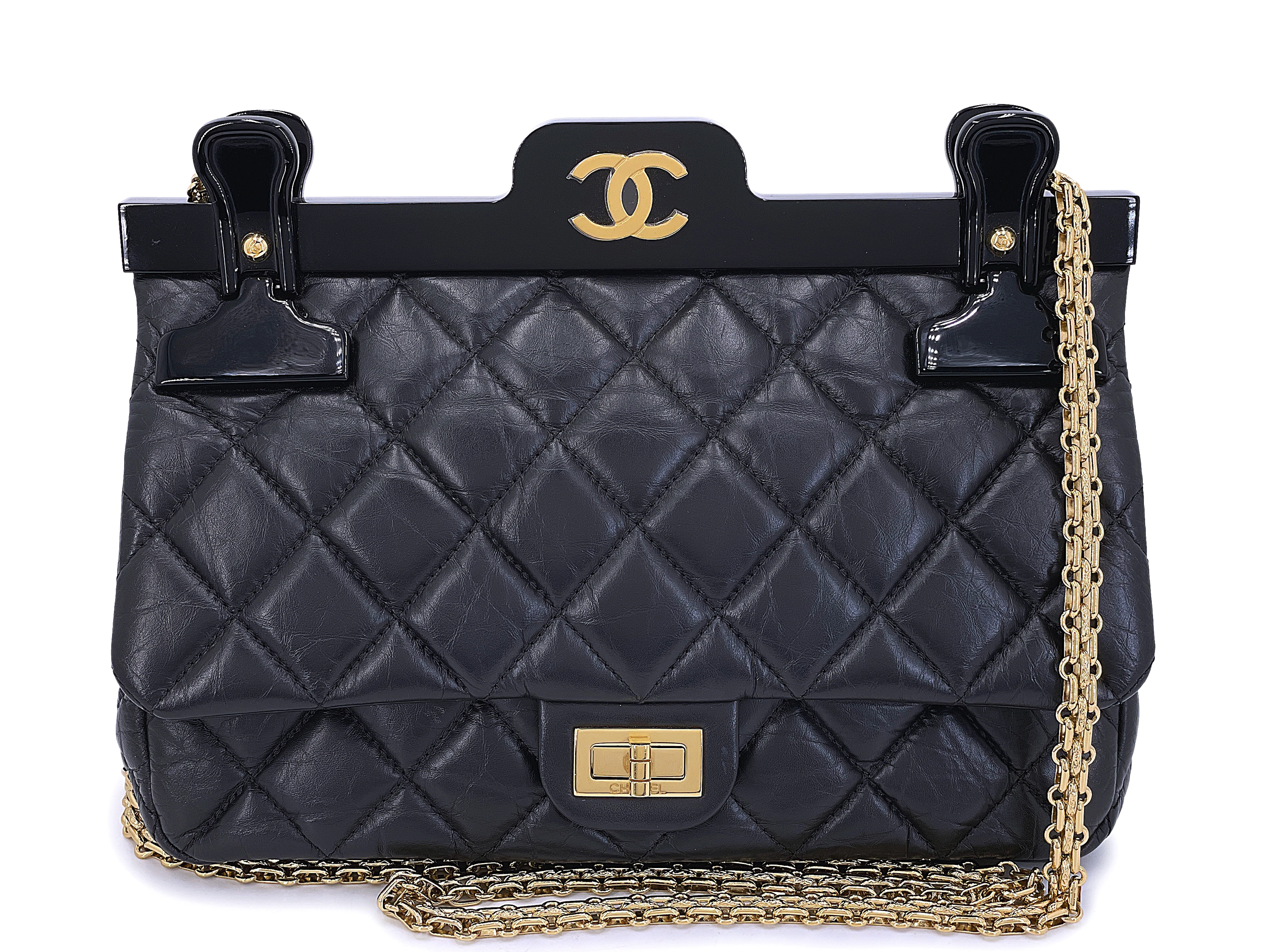 Black Aged Quilted Calfskin Hanger 2.55 Reissue 225 Gold Hardware, 2016