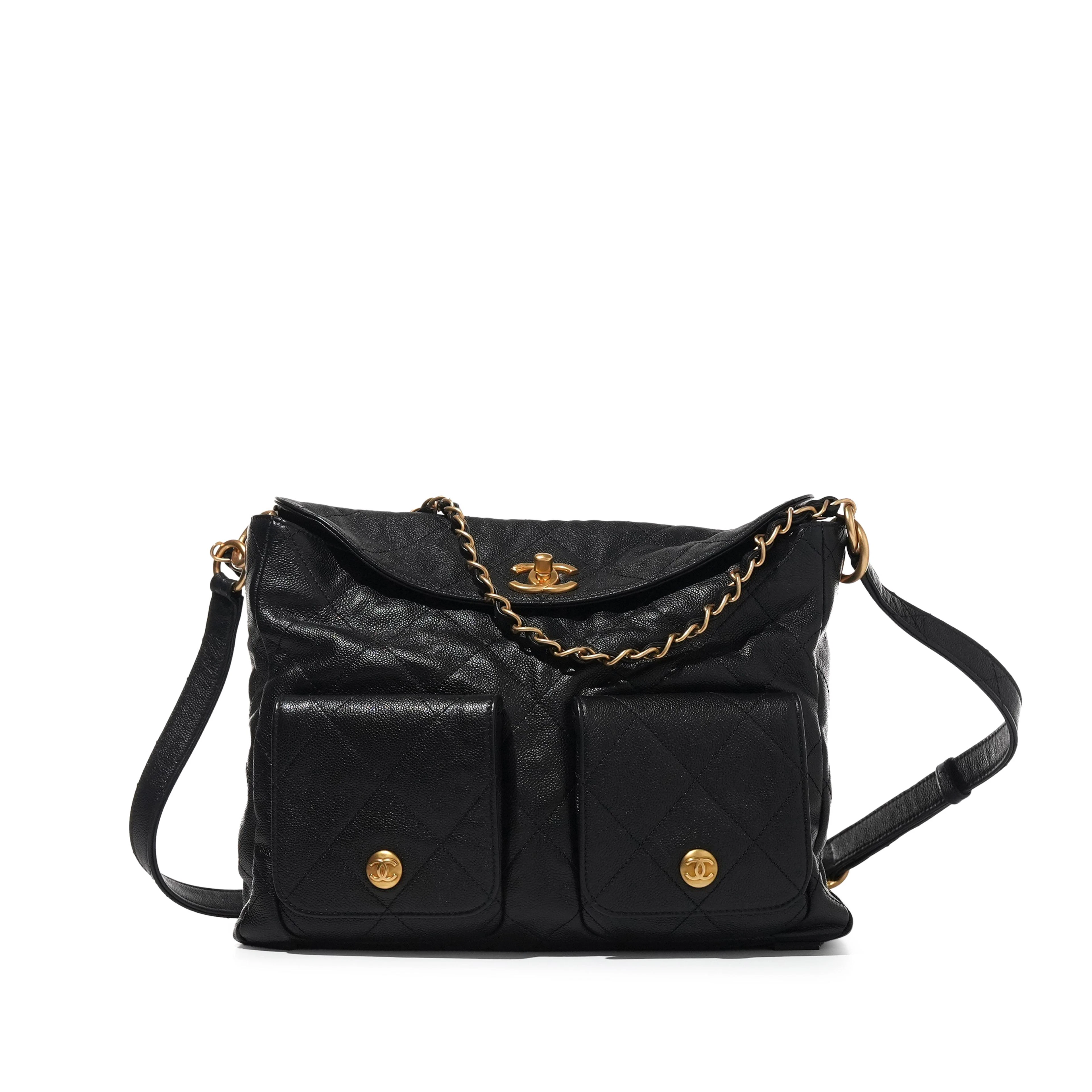 Black Quilted Caviar Supple Twins Hobo Bag Aged Gold Hardware, 2024