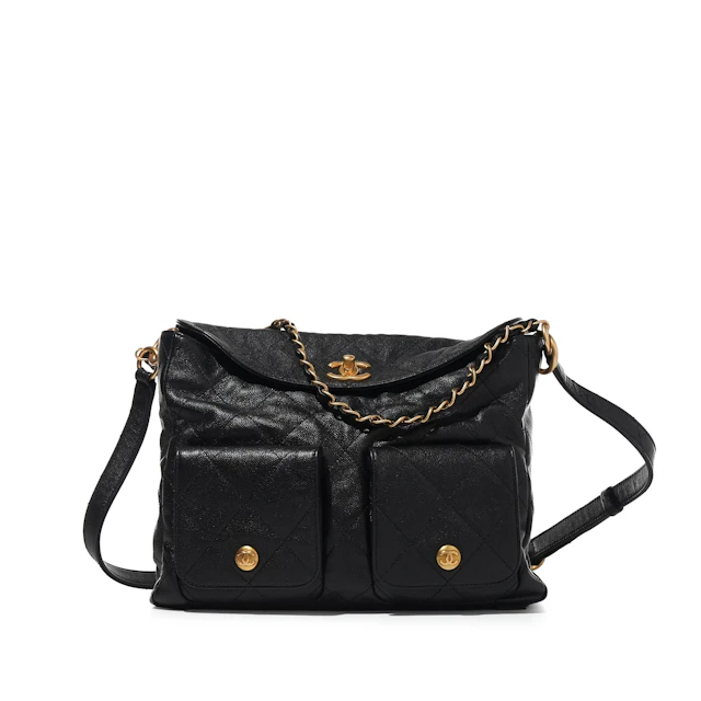 Black Quilted Caviar Supple Twins Hobo Bag Aged Gold Hardware, 2024