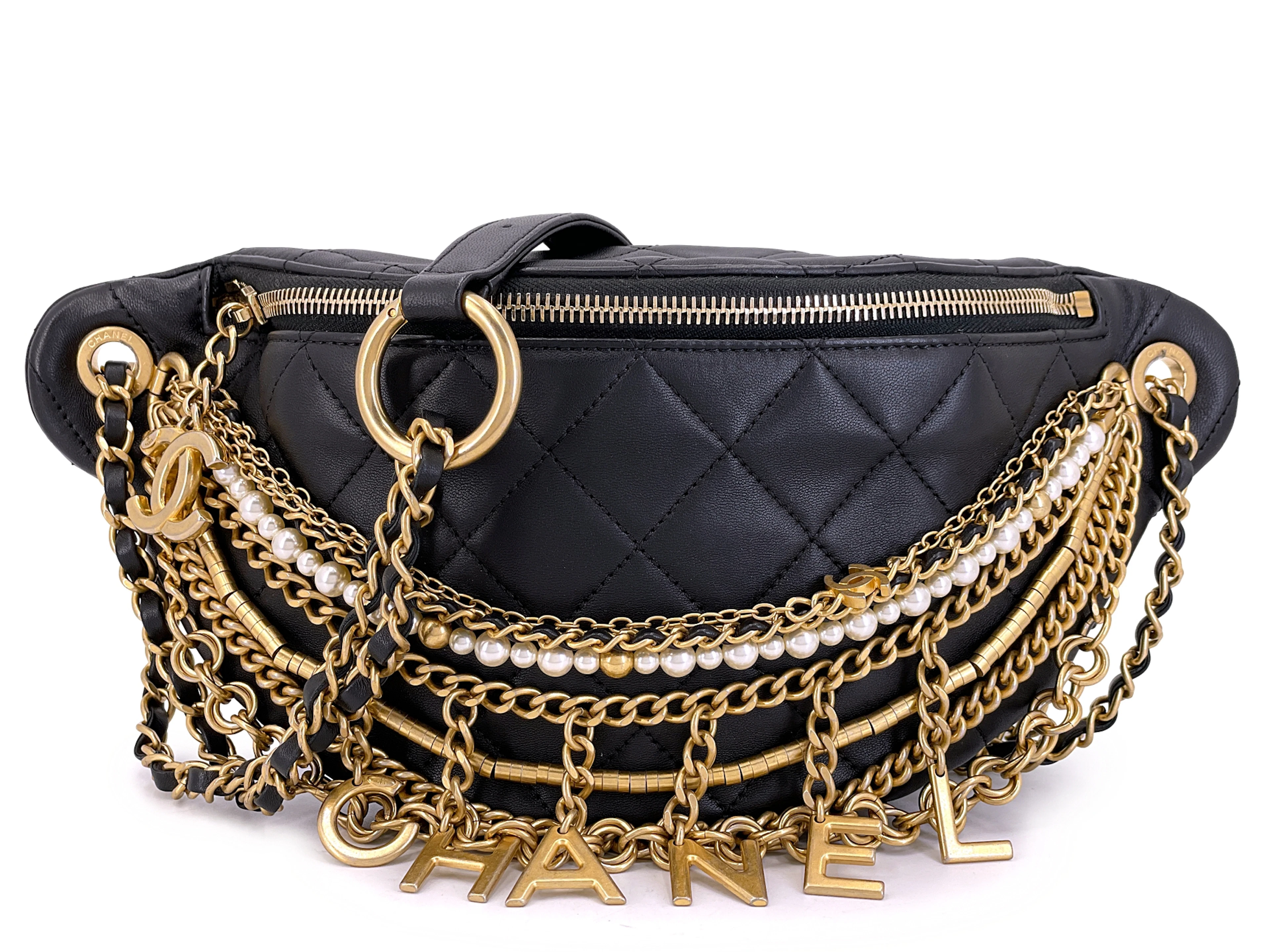 Black Quilted Lambskin Imitation Pearl Paris-New York All About Chains