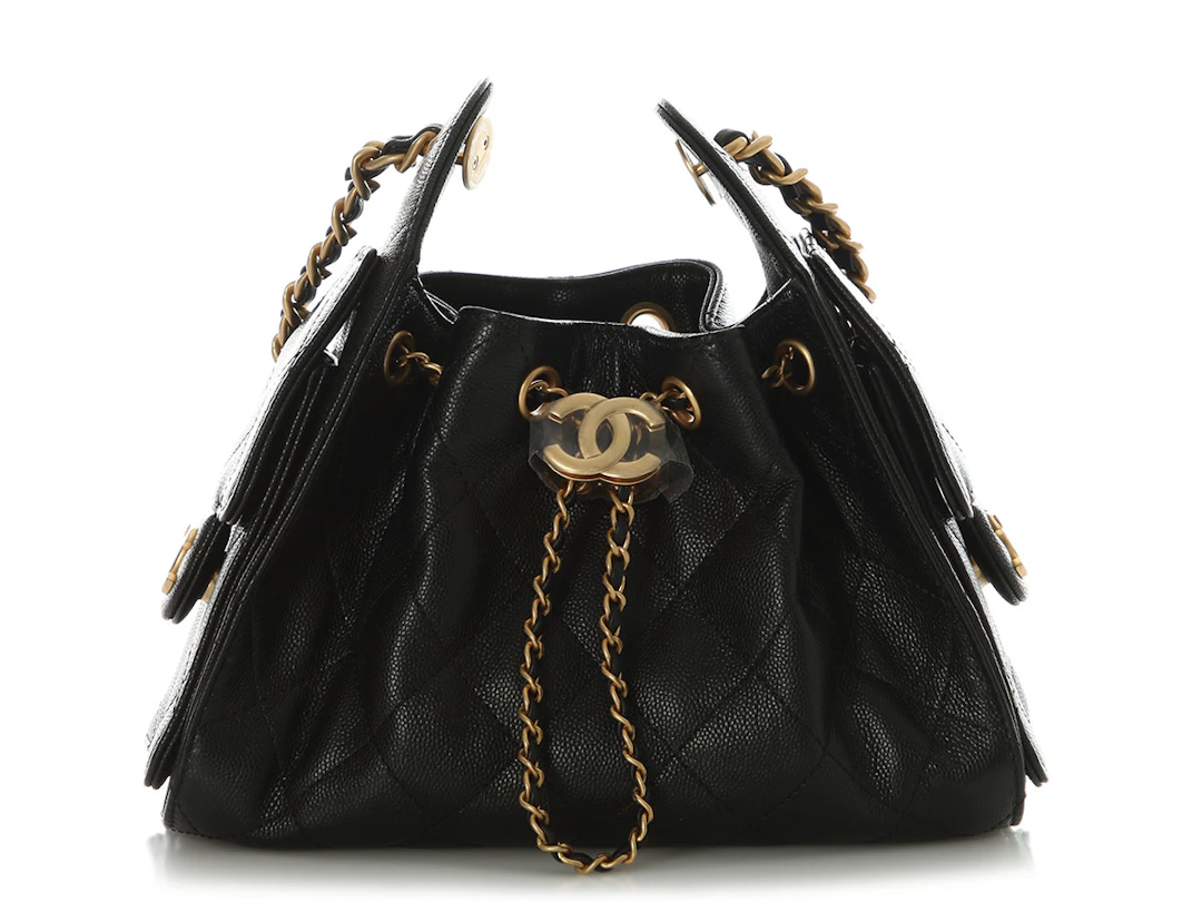 Black Quilted Caviar Mini 25 Aged Gold Hardware, 2025