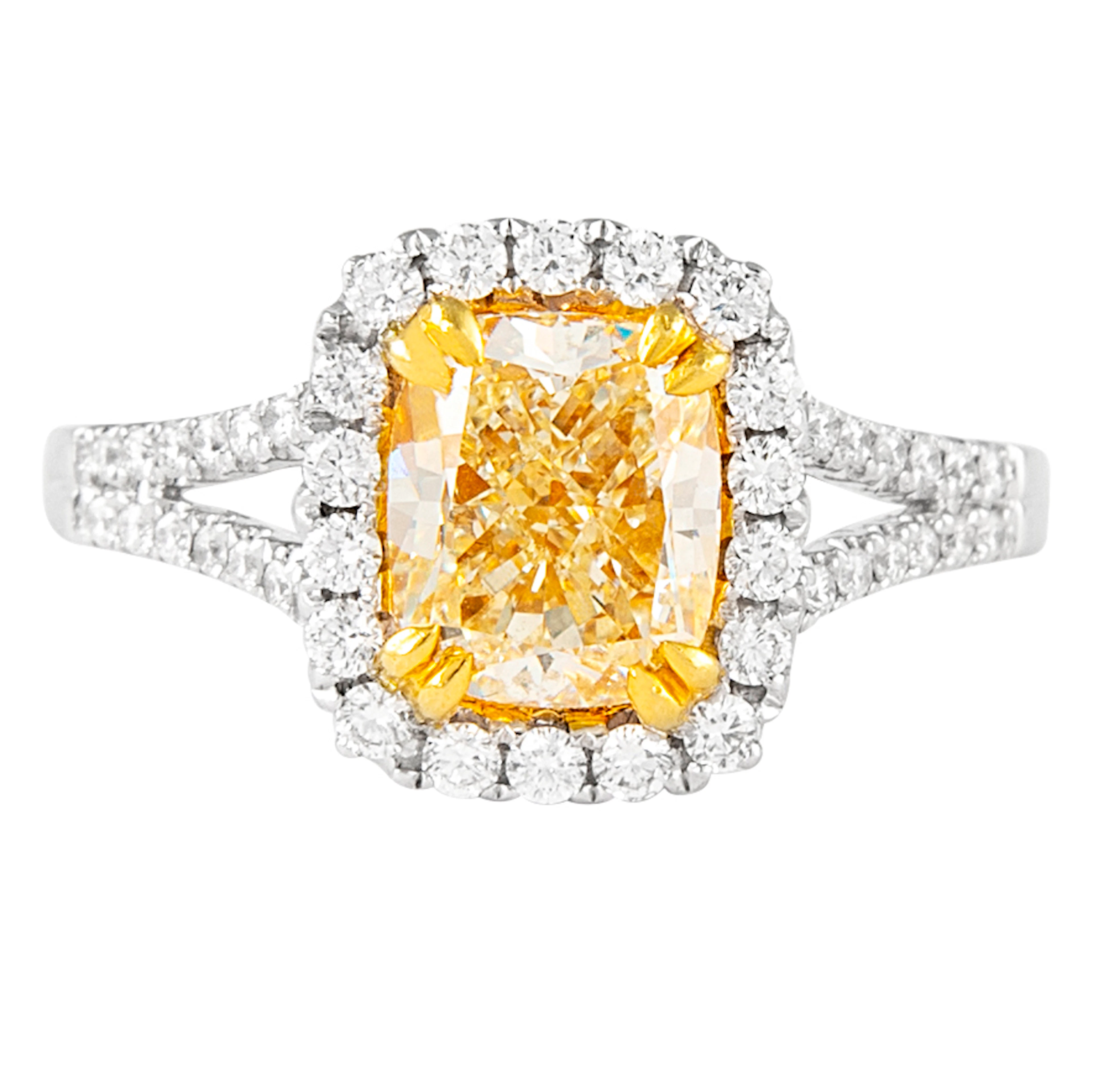 Gold, 2.01ct Fancy Intense Yellow Diamond and Diamond Ring