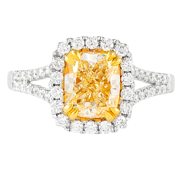 Gold, 2.01ct Fancy Intense Yellow Diamond and Diamond Ring