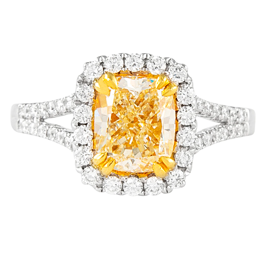 Gold, 2.01ct Fancy Intense Yellow Diamond and Diamond Ring