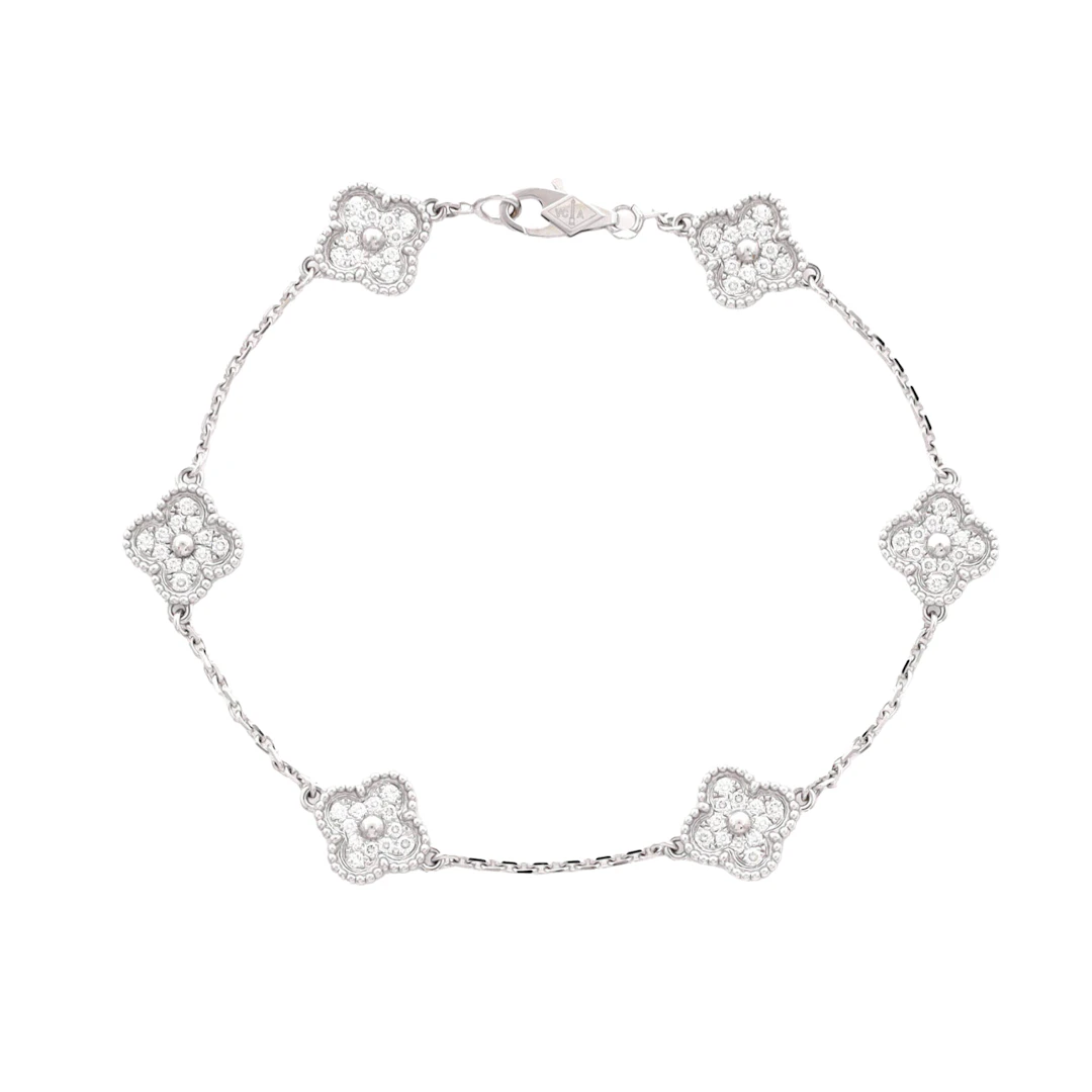 White Gold and Diamond Sweet Alhambra 6 Motifs Bracelet