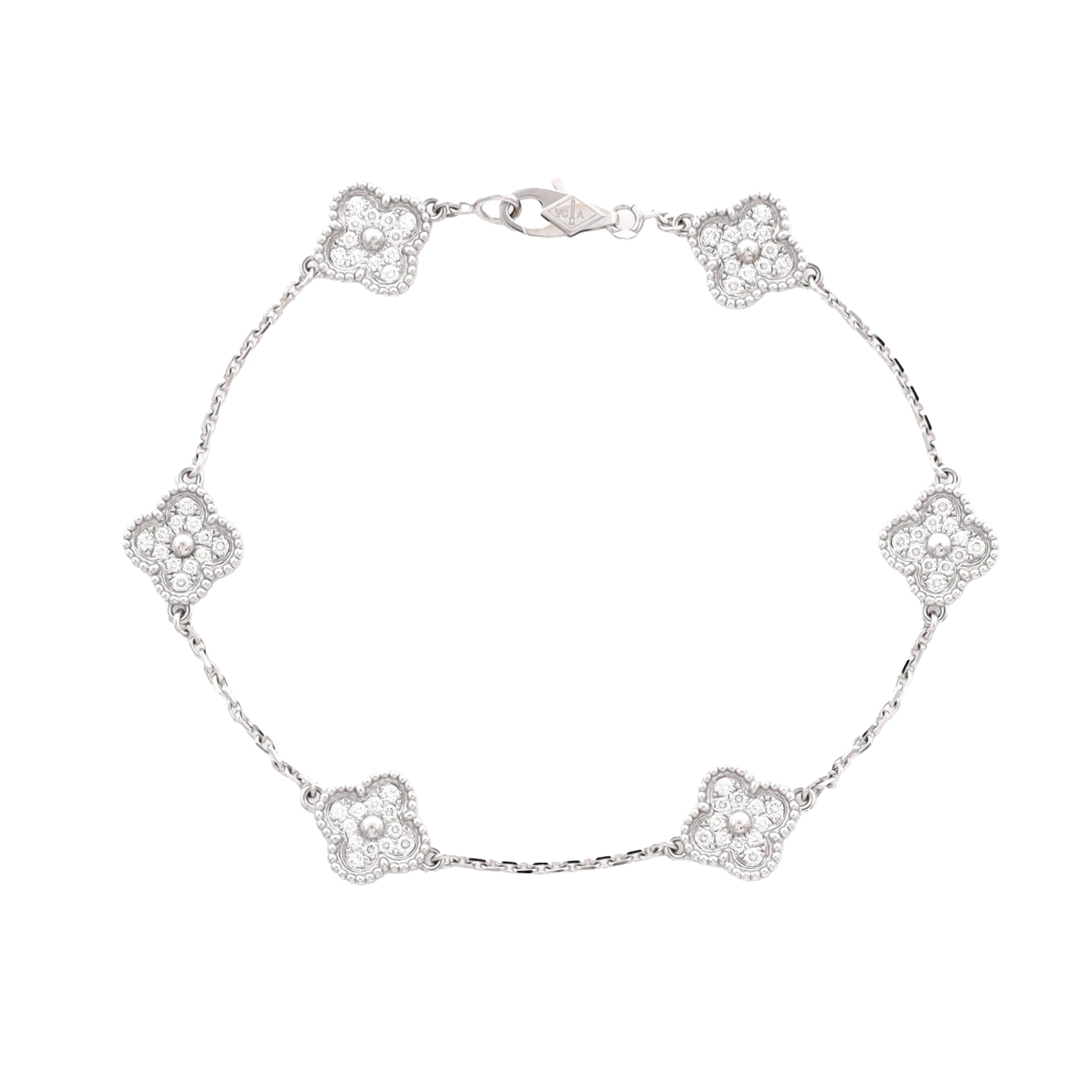White Gold and Diamond Sweet Alhambra 6 Motifs Bracelet