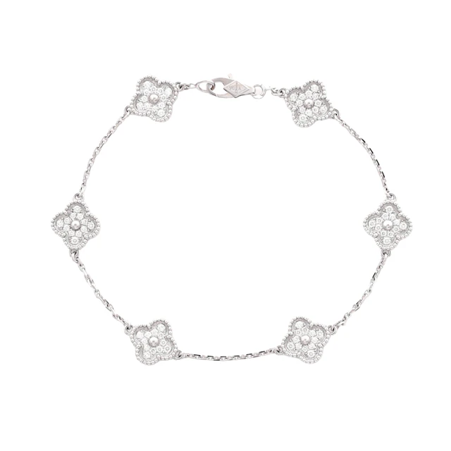 White Gold and Diamond Sweet Alhambra 6 Motifs Bracelet