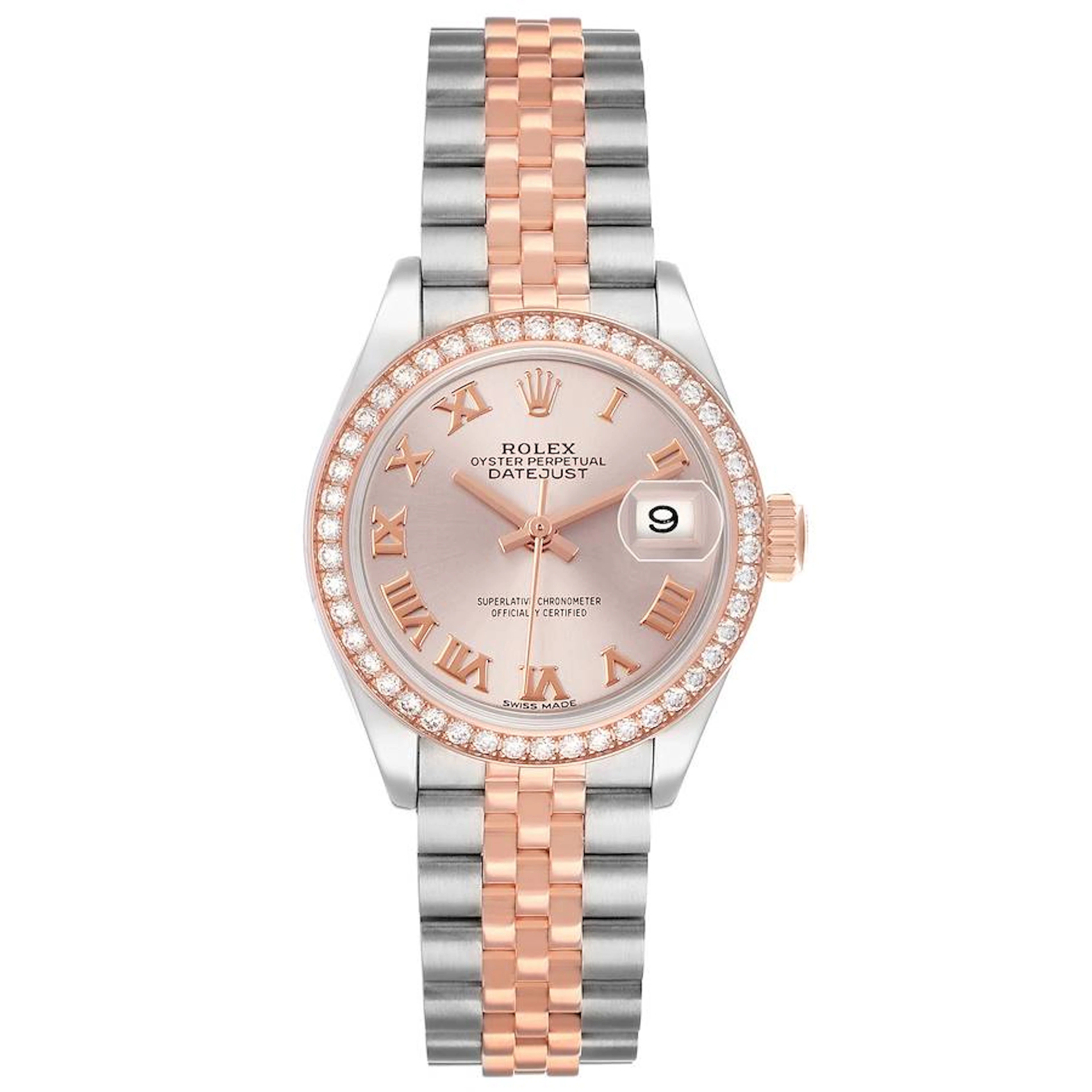 Datejust (Reference 279381RBR). A 28mm rose gold stainless steel diamond-set