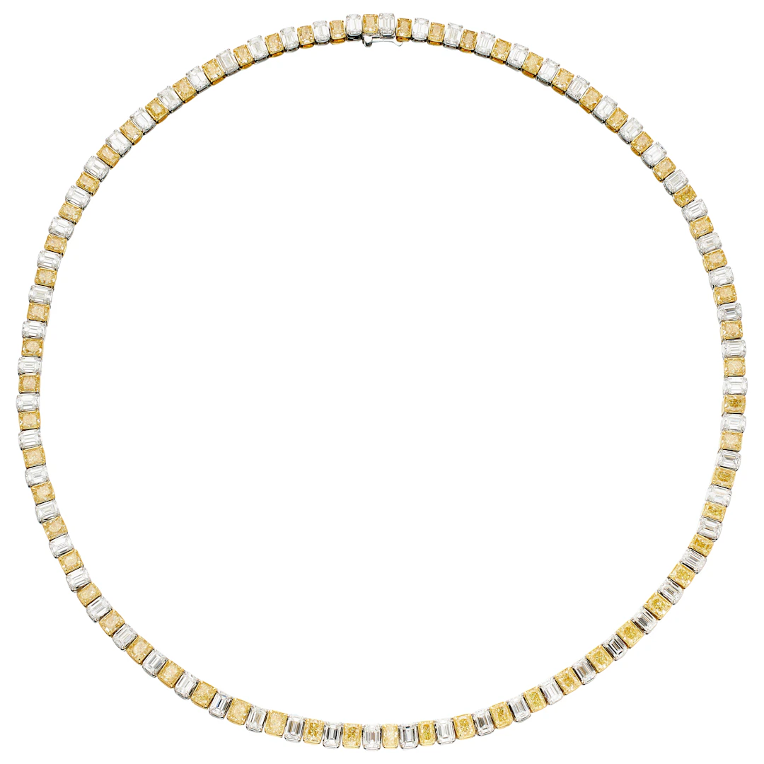 Gold, White Gold, 12.70ctw Yellow Diamond and 12.30ctw Diamond Tennis Necklace