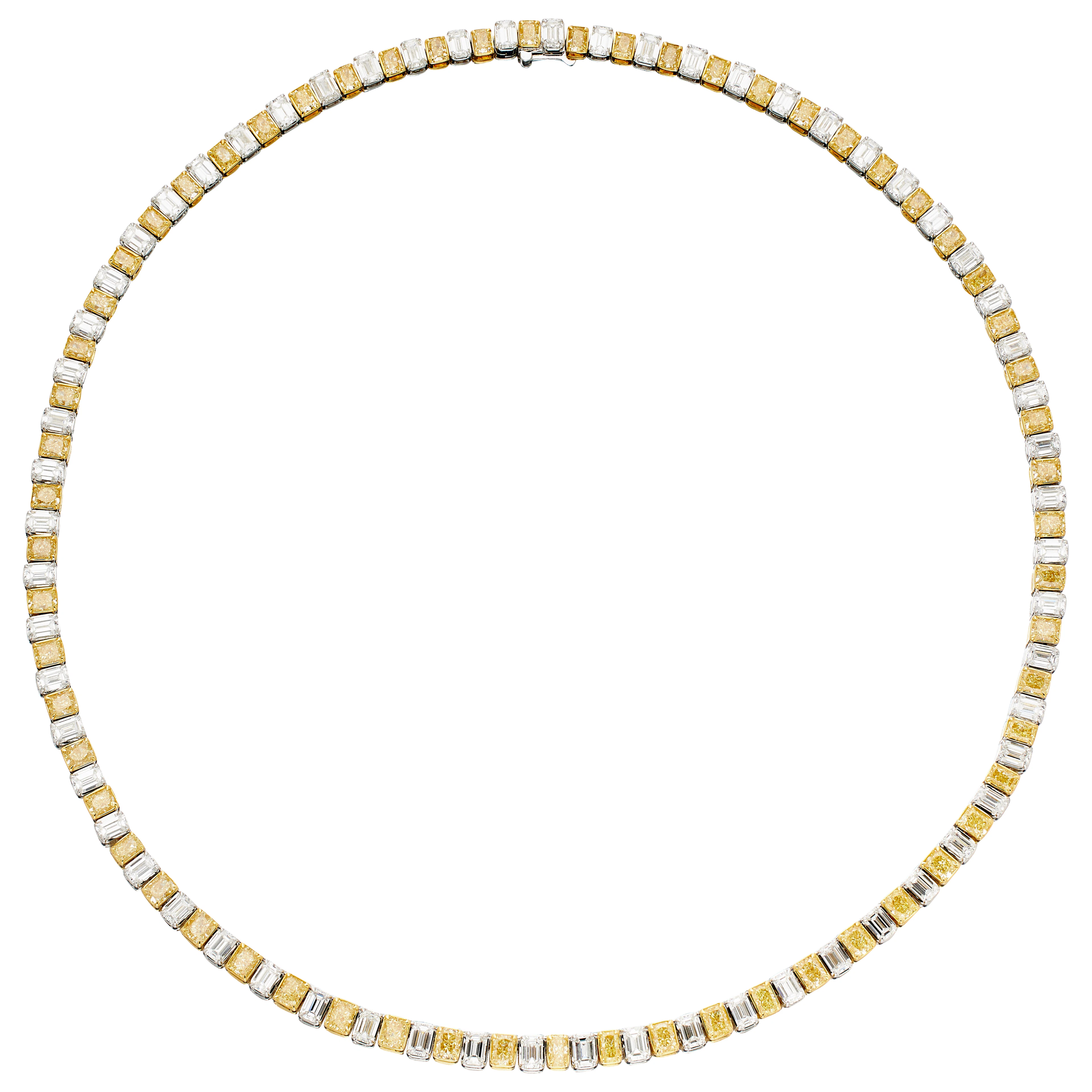 Gold, White Gold, 12.70ctw Yellow Diamond and 12.30ctw Diamond Tennis Necklace