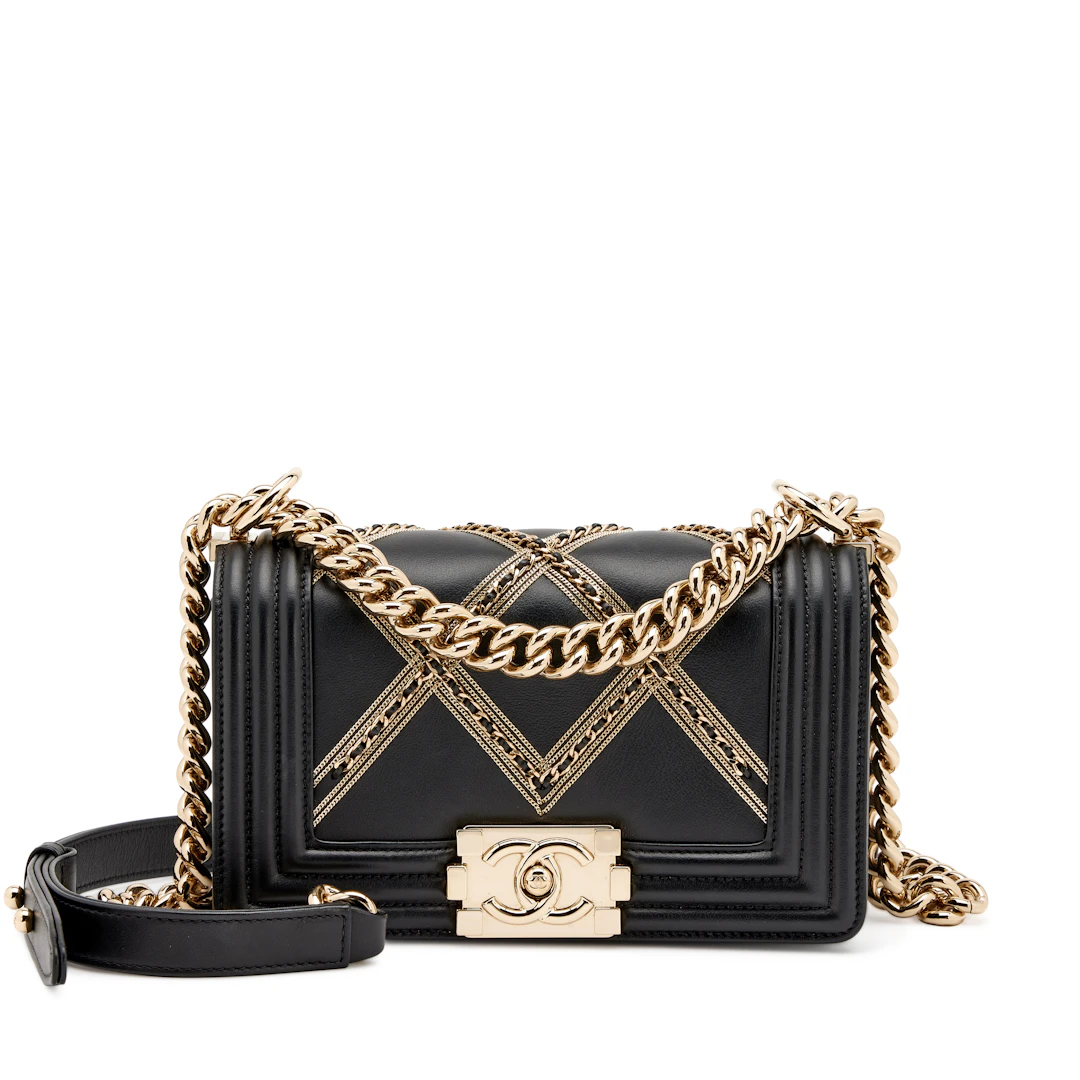Black Chain Quilted Lambskin Small Boy Flap Bag Gold Hardware, 2022